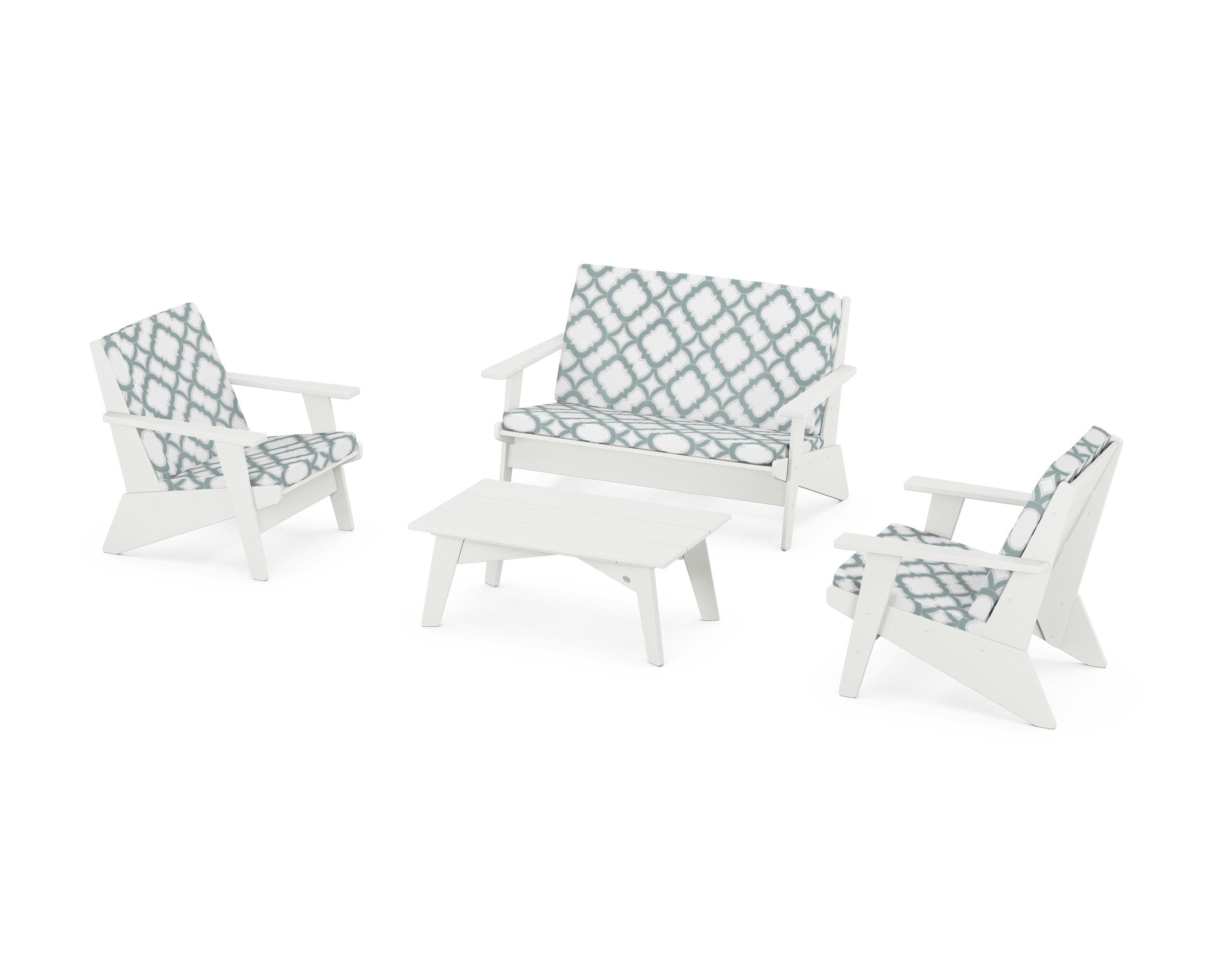 Riviera Modern Lounge 4-Piece Set in Vintage White / Trellis Glacier Spa