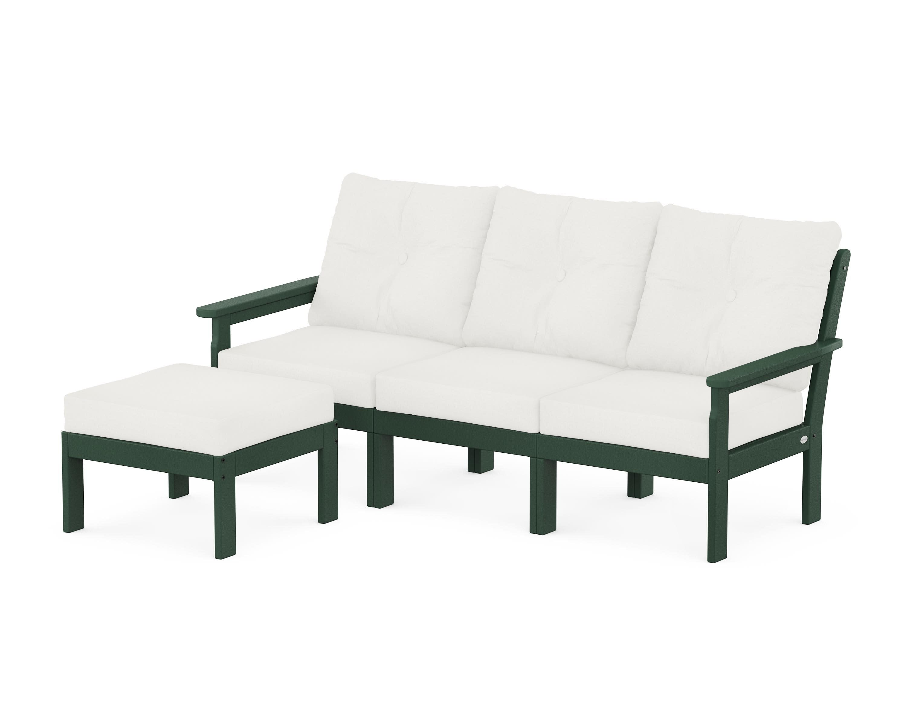 Vineyard 4-Piece Sectional with Ottoman in Green / Natural Linen