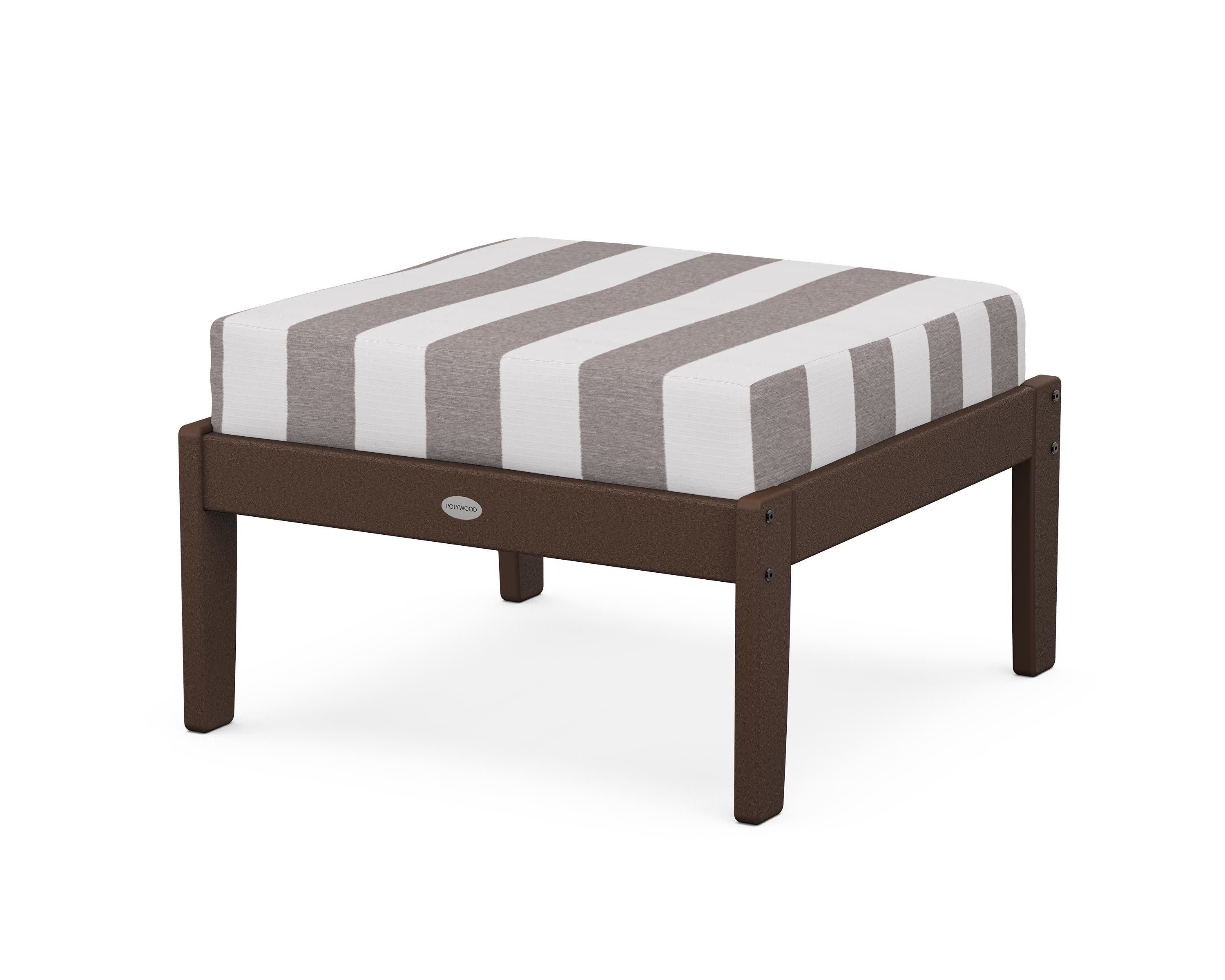 Braxton Deep Seating Ottoman in Mahogany / Cabana Stripe Grey Mist