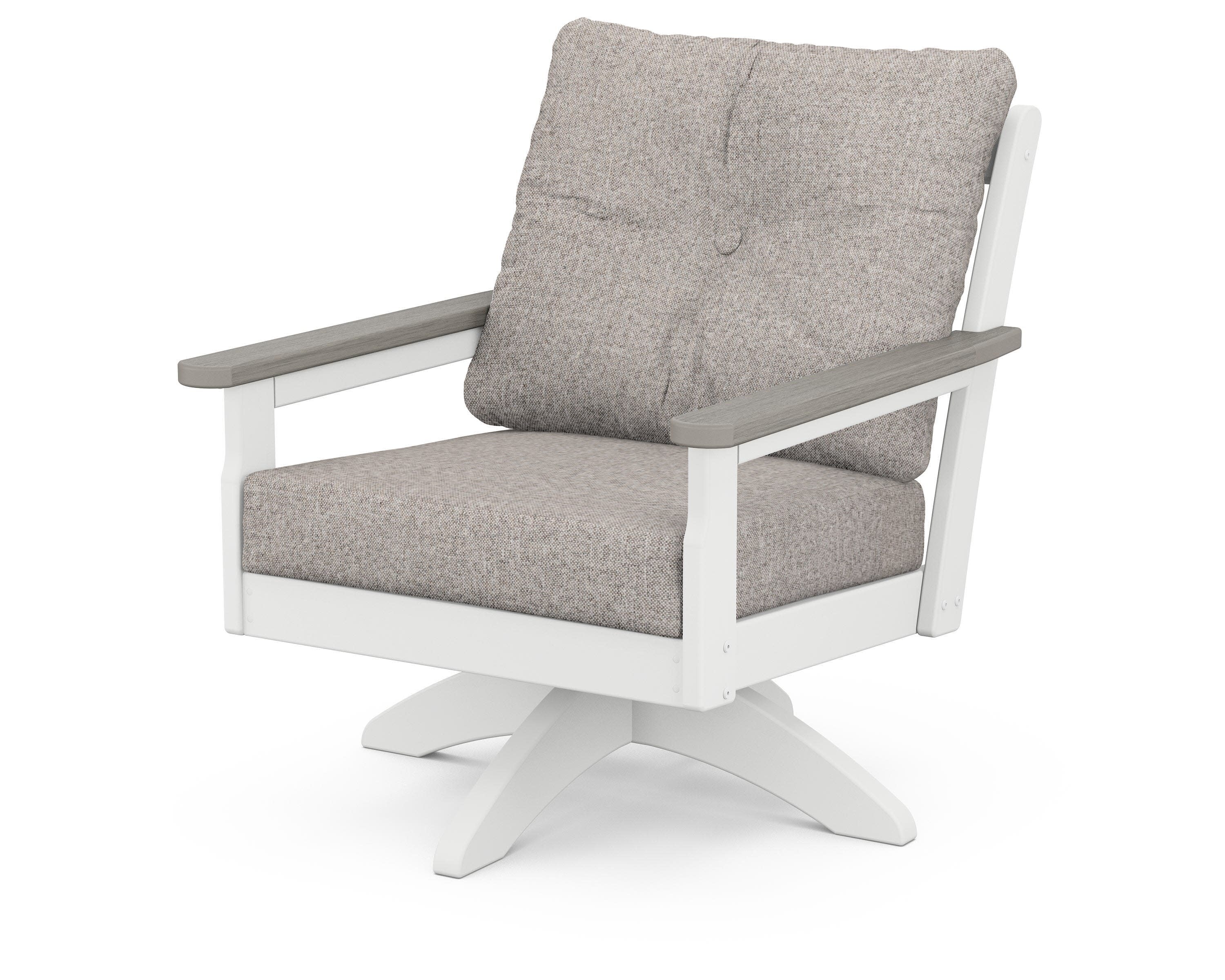 Vineyard Deep Seating Swivel Chair in White / Driftwood / Weathered Tweed