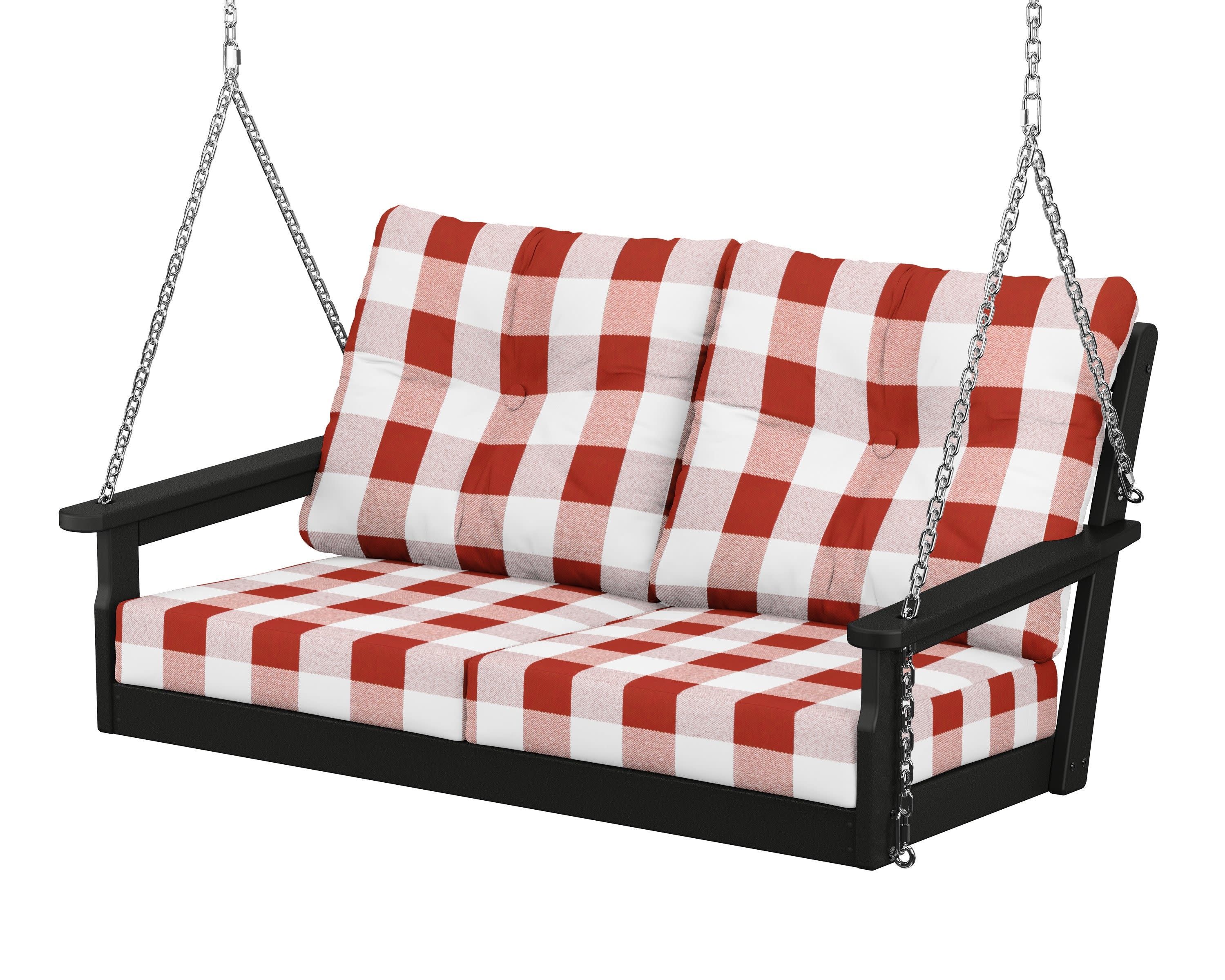 Vineyard Deep Seating Swing in Black / Buffalo Plaid Crimson
