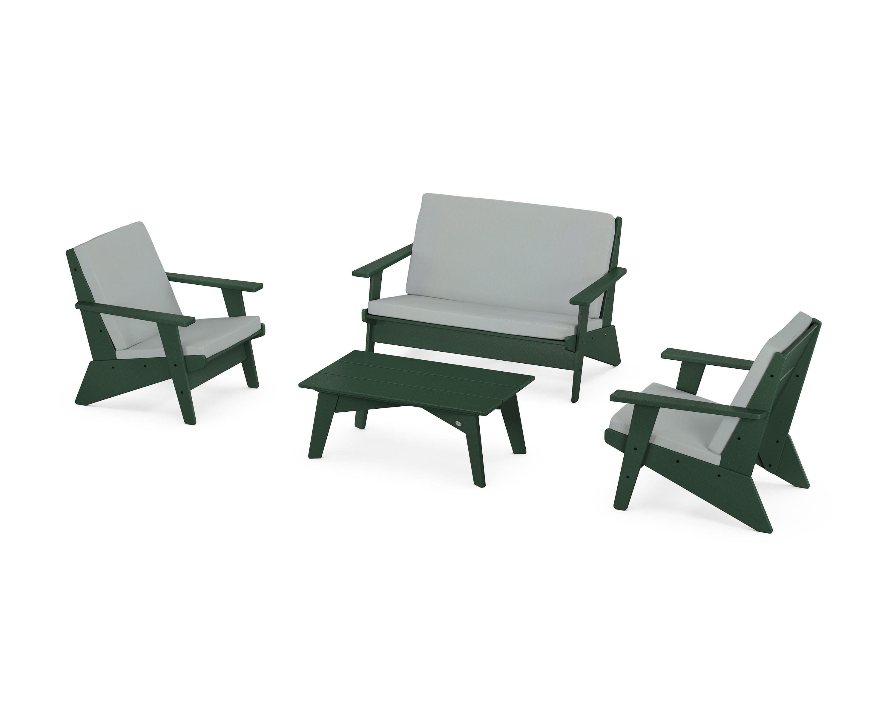 Riviera Modern Lounge 4-Piece Set in Green / Spa