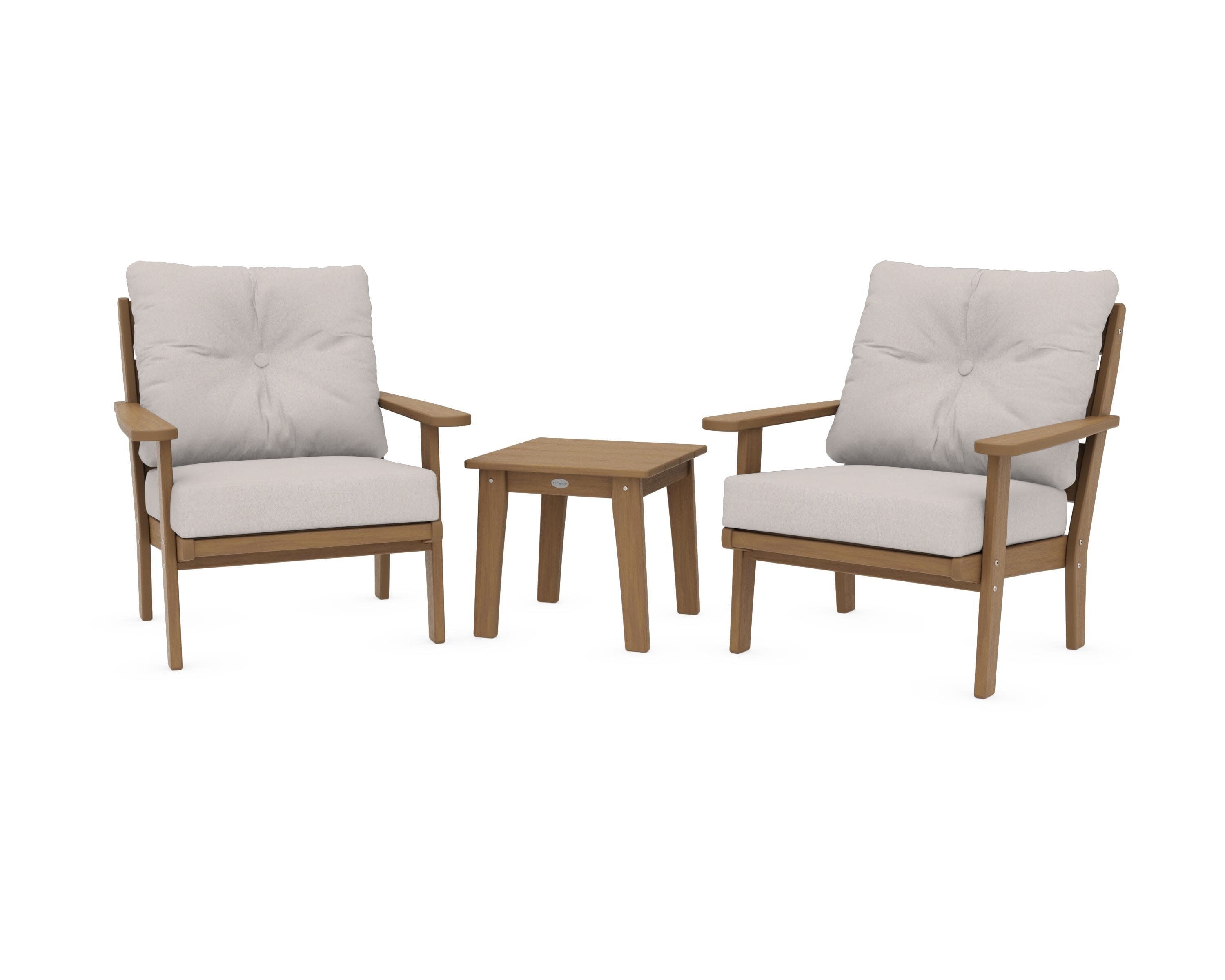 Lakeside 3-Piece Deep Seating Chair Set in Natural / Dune Burlap
