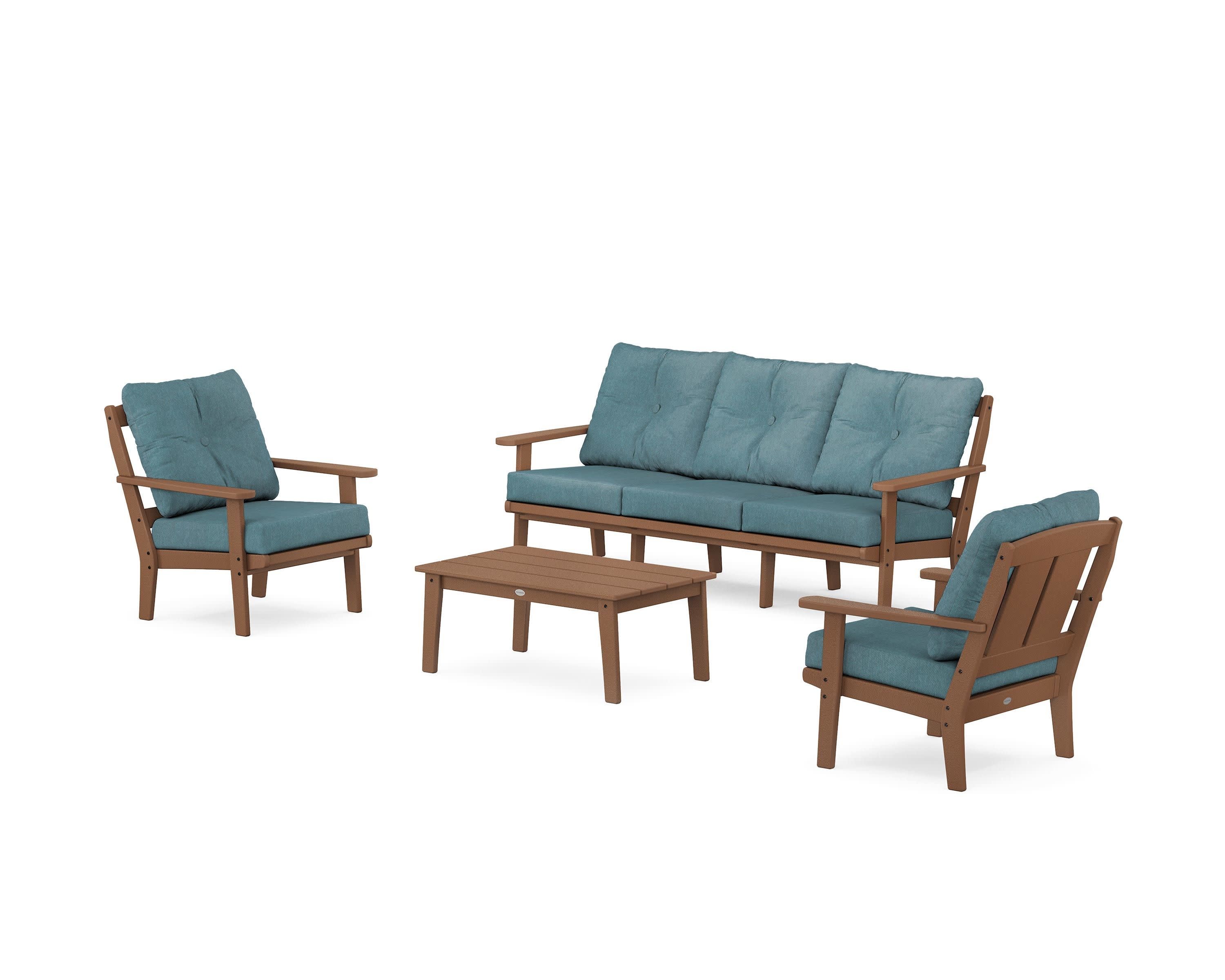 Mission 4-Piece Deep Seating Set with Sofa in Teak / Ocean Teal