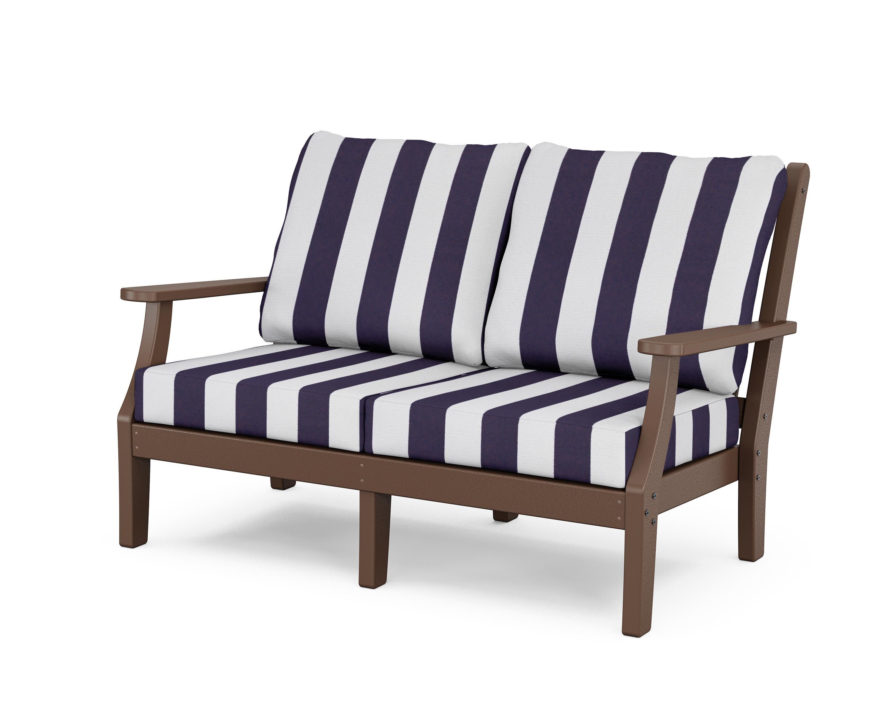 Wovendale Deep Seating Loveseat in Mahogany / Cabana Stripe Navy