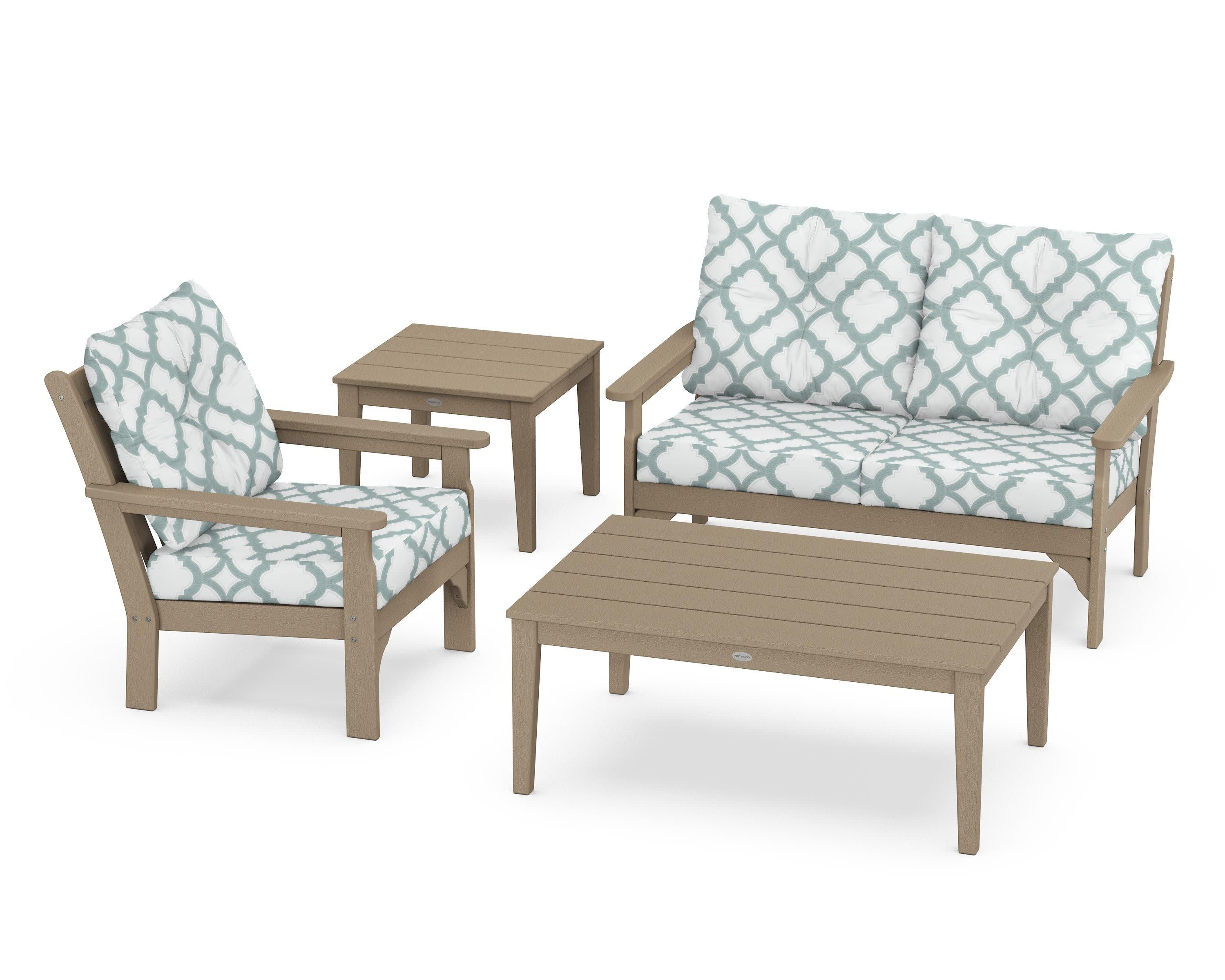 Vineyard 4-Piece Deep Seating Set in Vintage Sahara / Trellis Glacier Spa
