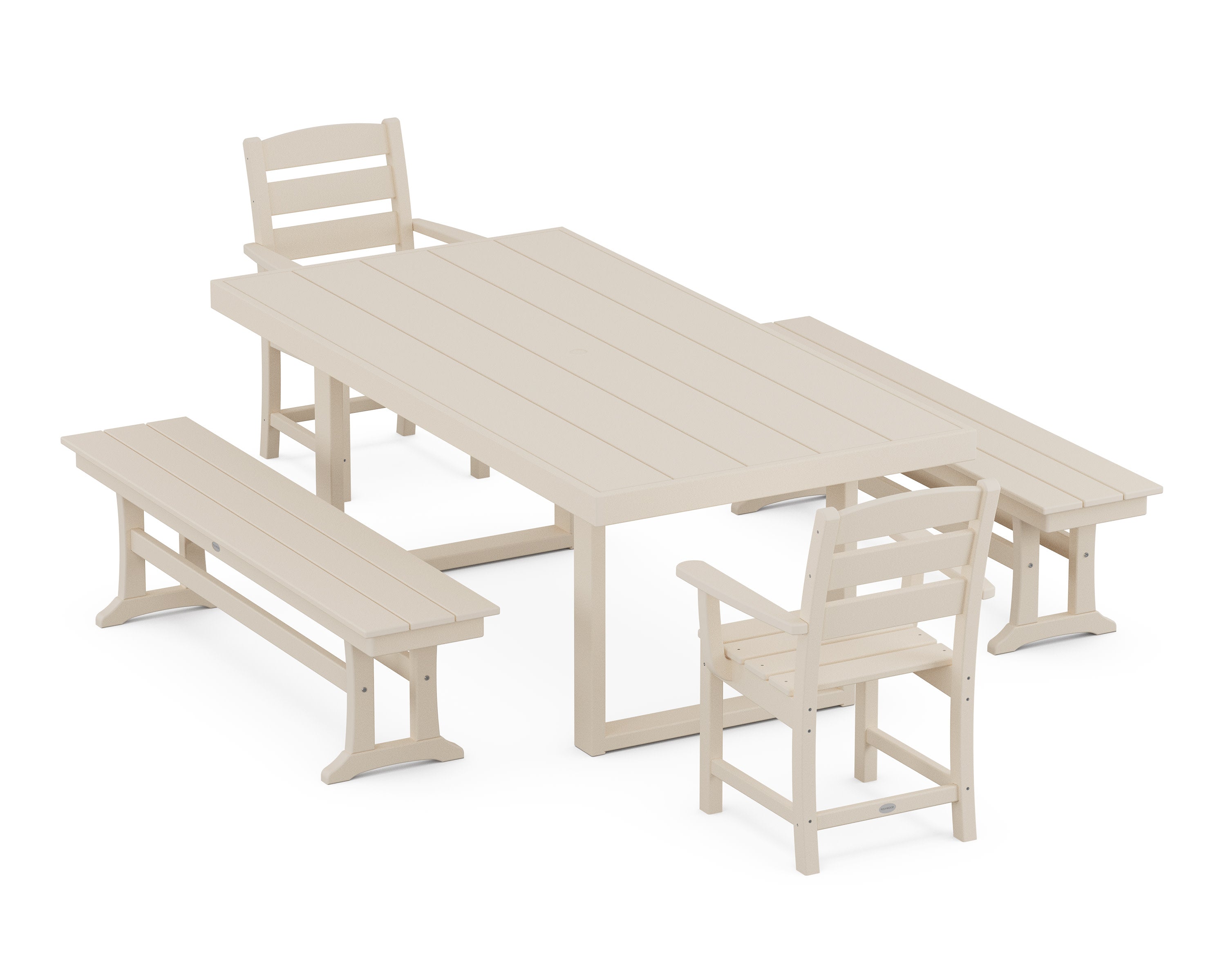 Lakeside 5-Piece Dining Set with Benches in Sand