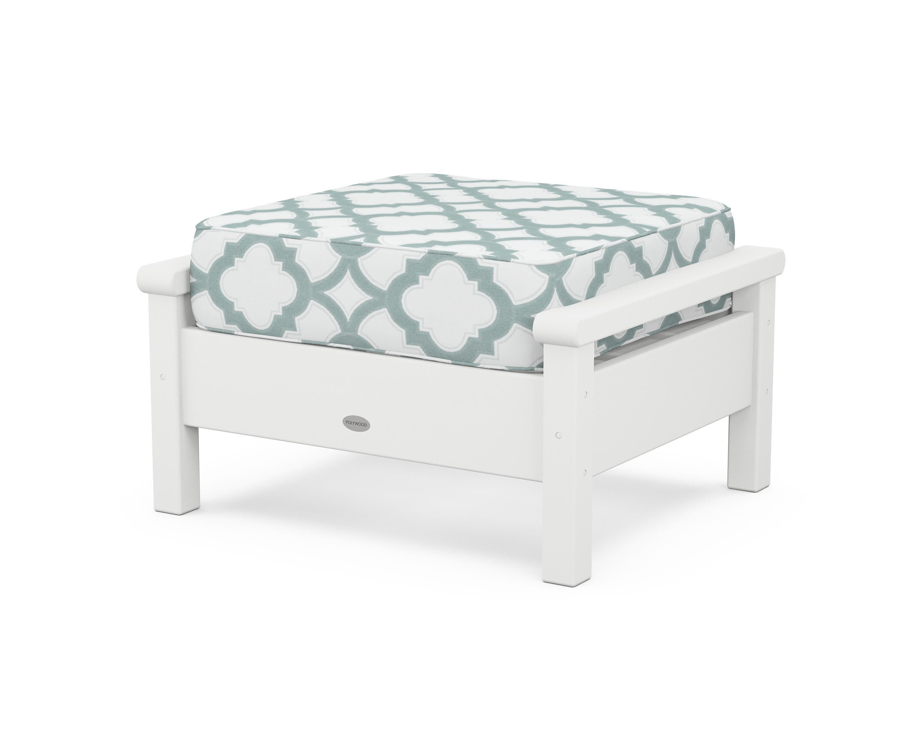 Harbour Deep Seating Ottoman in White / Trellis Glacier Spa