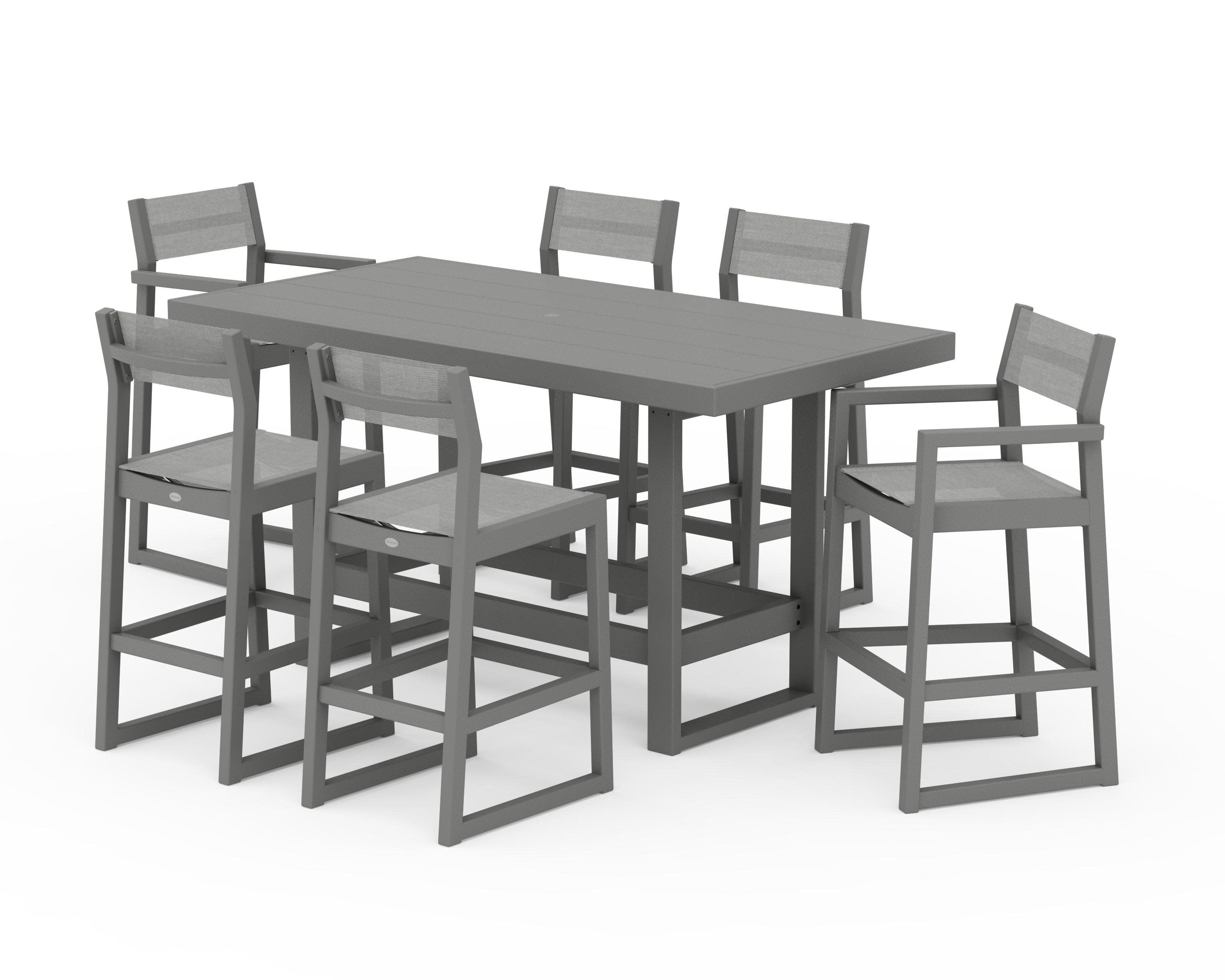 EDGE Sling 7-Piece Bar Table Set in Slate Grey / Metallic Sling