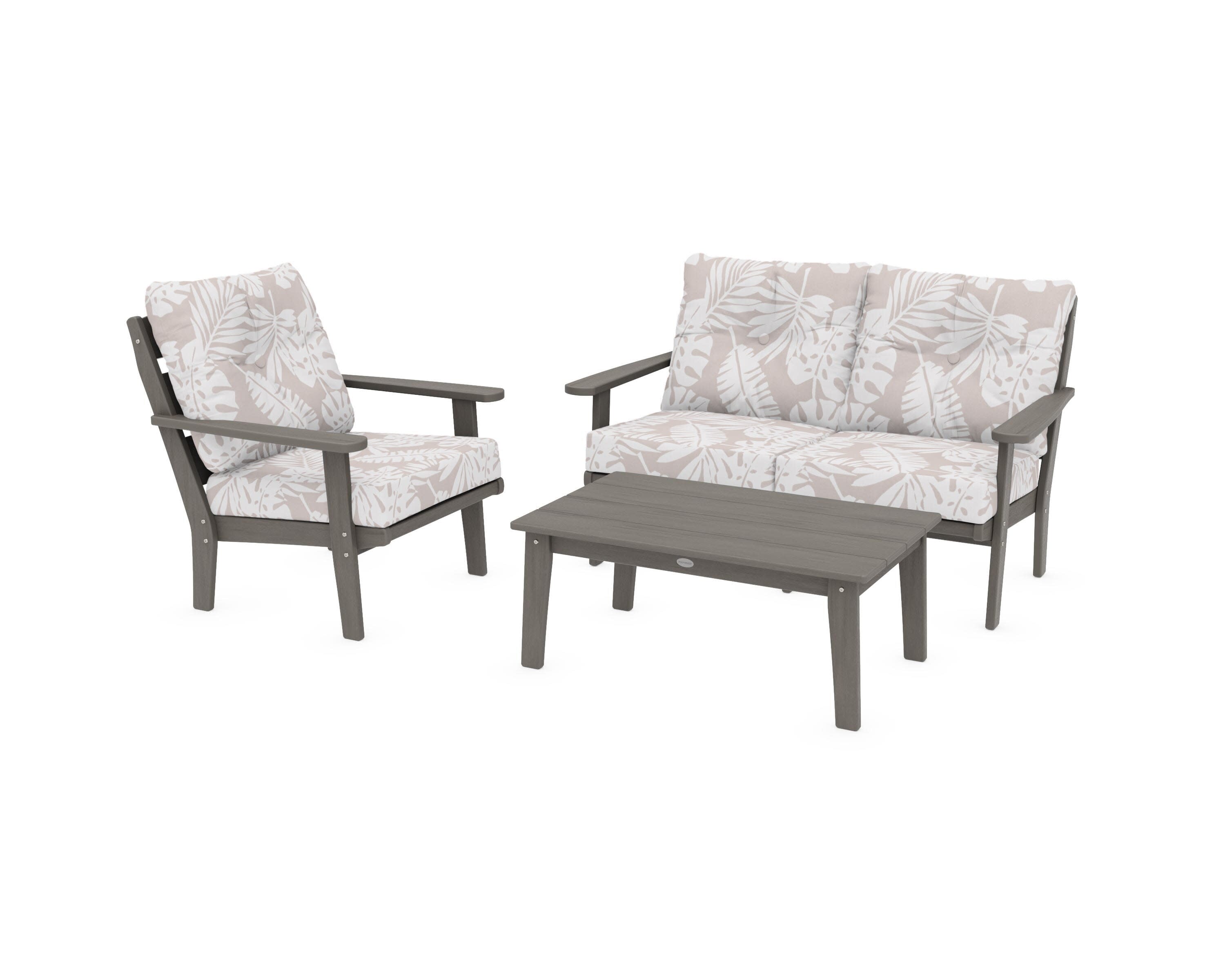 Lakeside 3-Piece Deep Seating Set in Driftwood / Leaf Dune Burlap