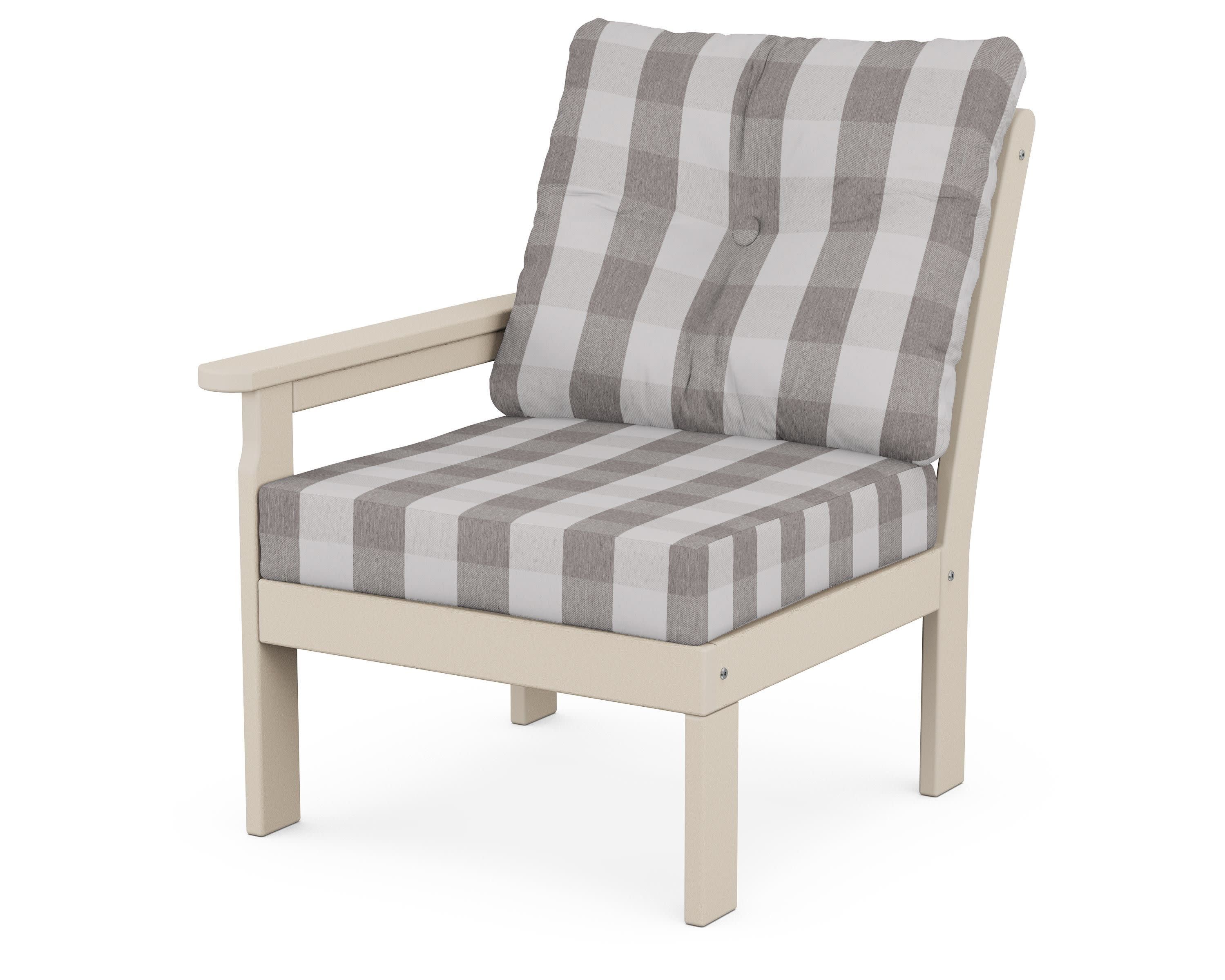 Vineyard Modular Left Arm Chair in Sand / Buffalo Plaid Grey Mist