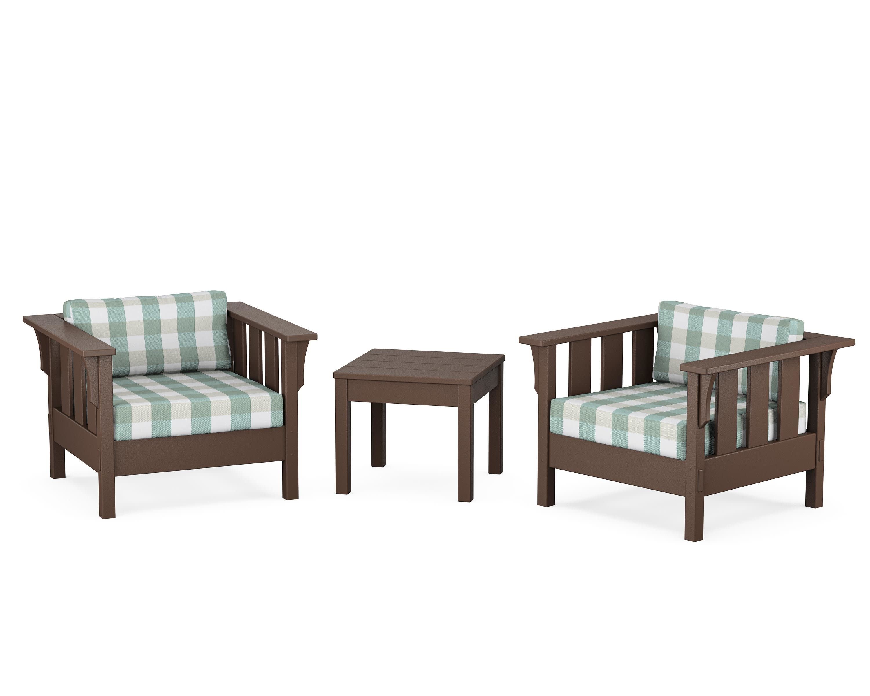 Acadia 3-Piece Deep Seating Set in Mahogany / Buffalo Plaid Glacier Spa