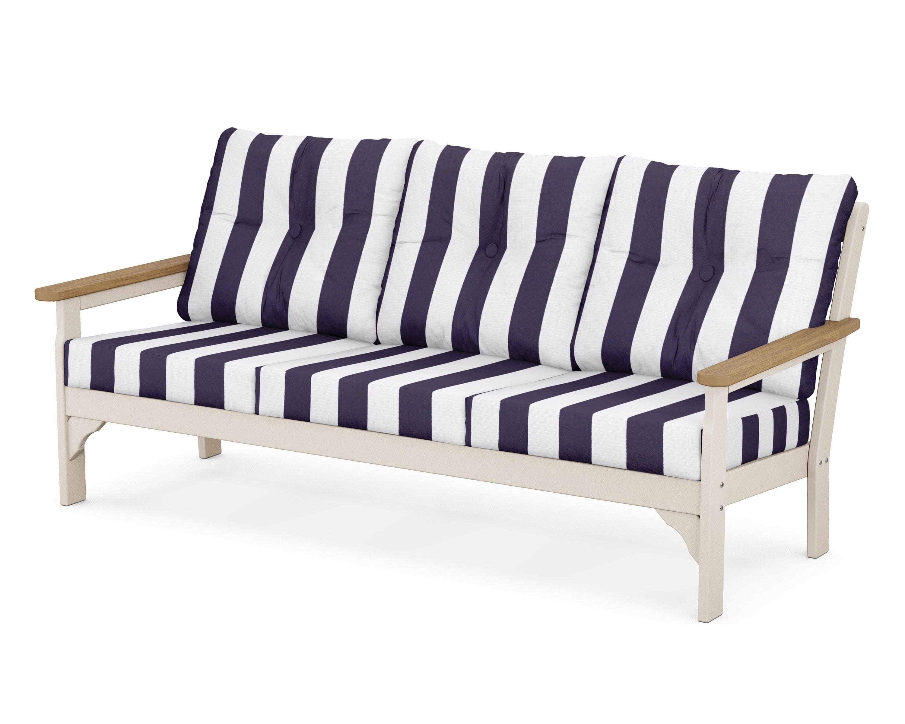 Vineyard Deep Seating Sofa in Sand / Natural / Cabana Stripe Navy