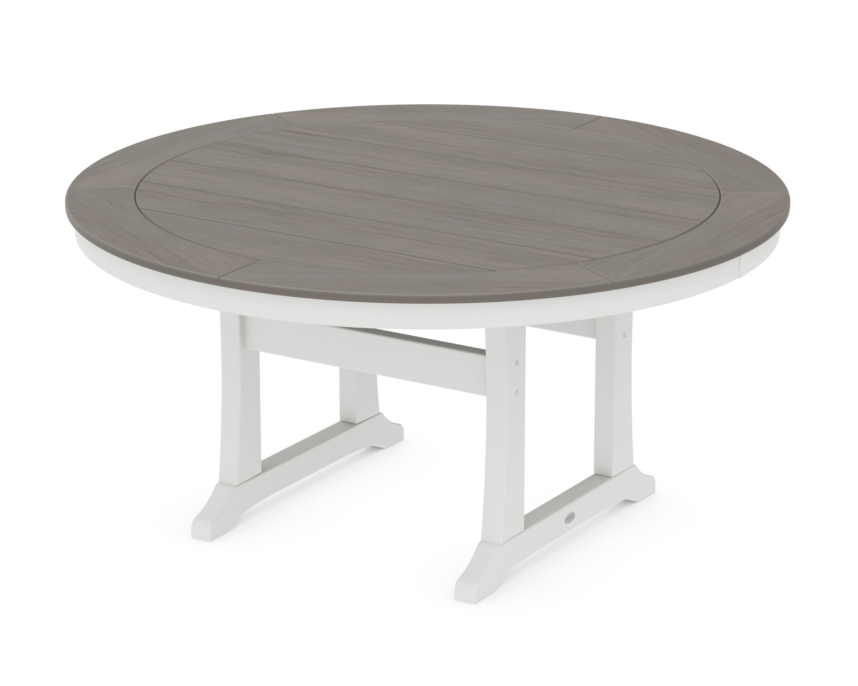 Nautical Trestle 60" Round Dining Table in White / Driftwood