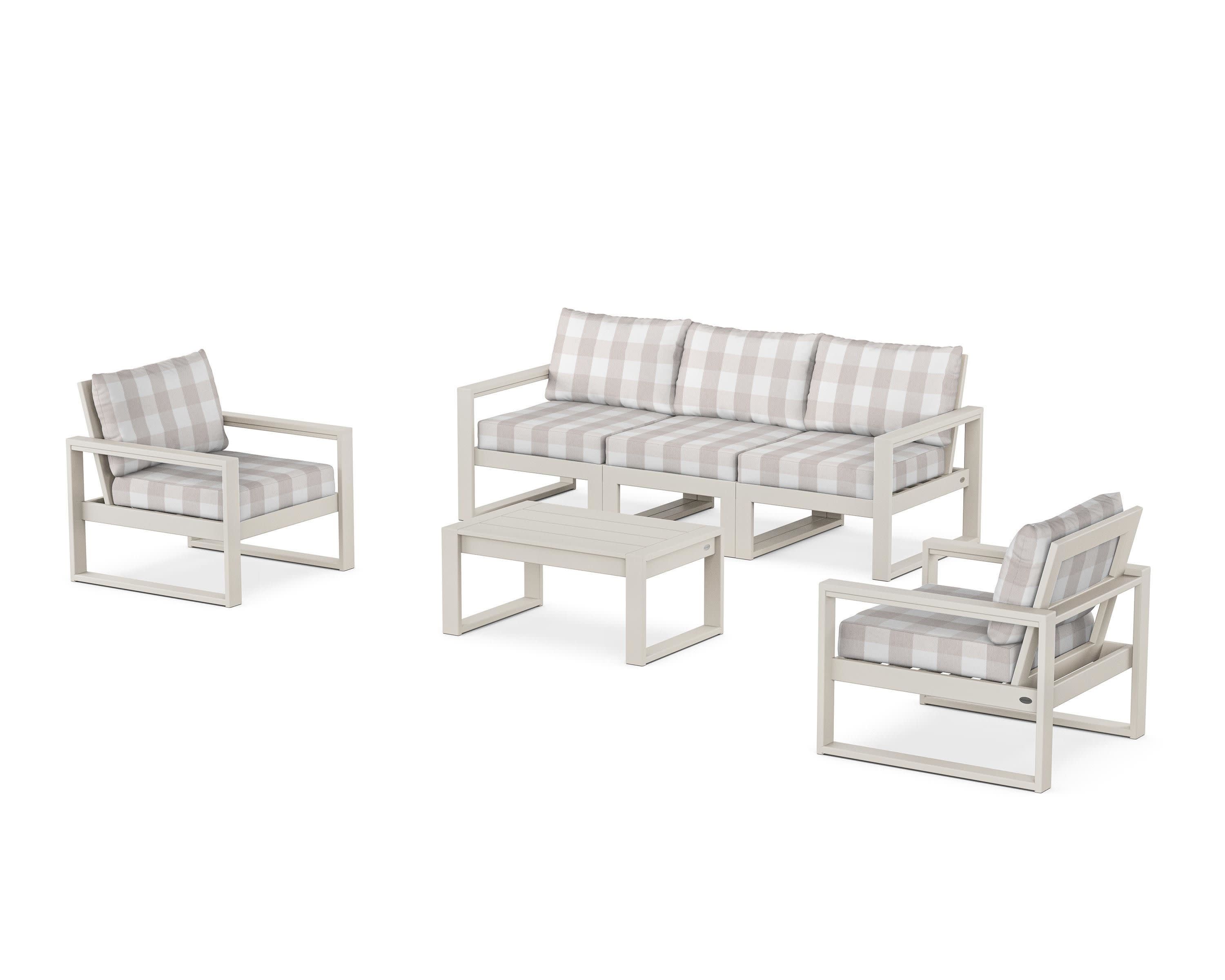 EDGE Sectional 4-Piece Deep Seating Set with Sofa in Sand / Buffalo Plaid Dune Burlap