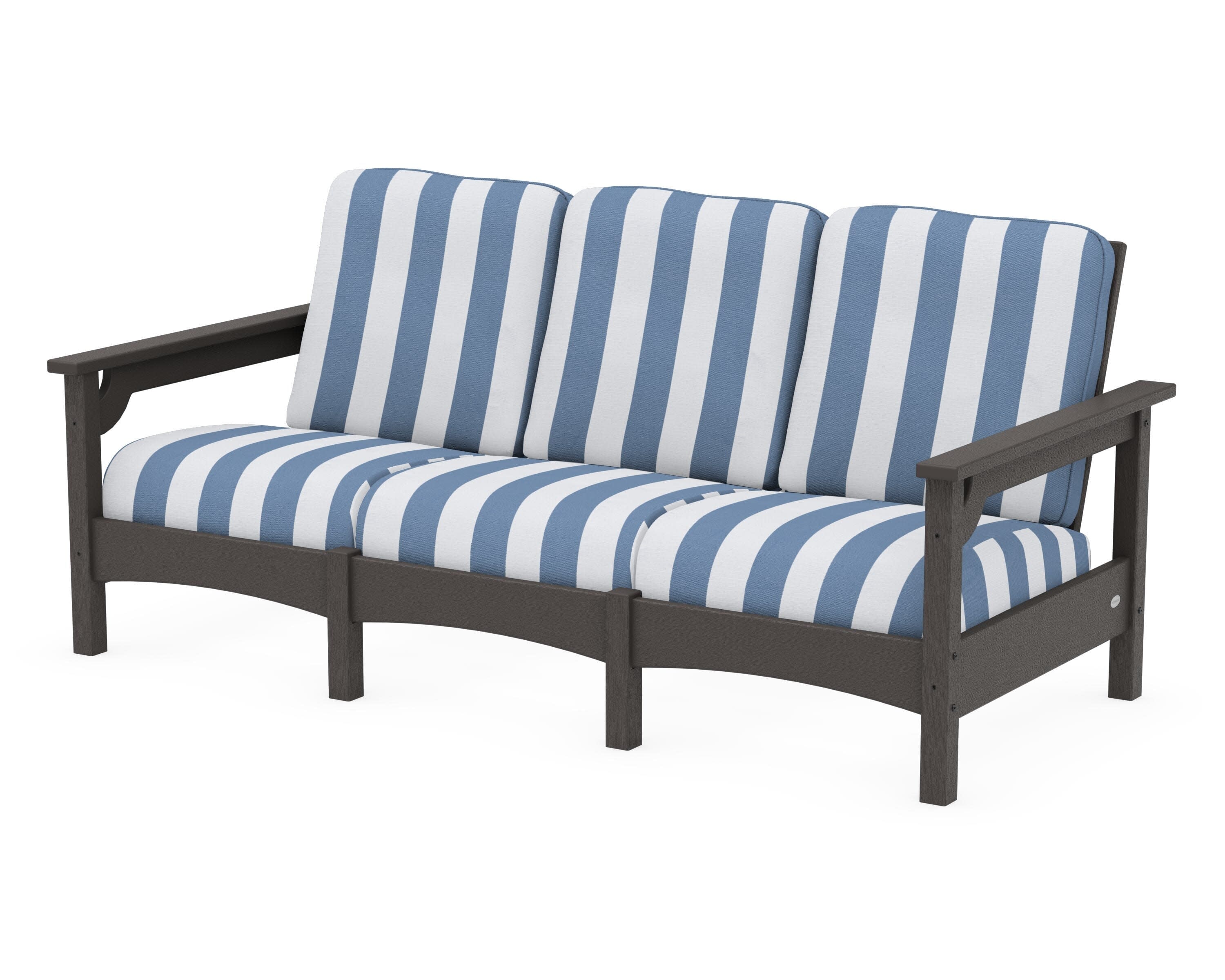 Club Sofa in Vintage Coffee / Cabana Stripe Sky Blue