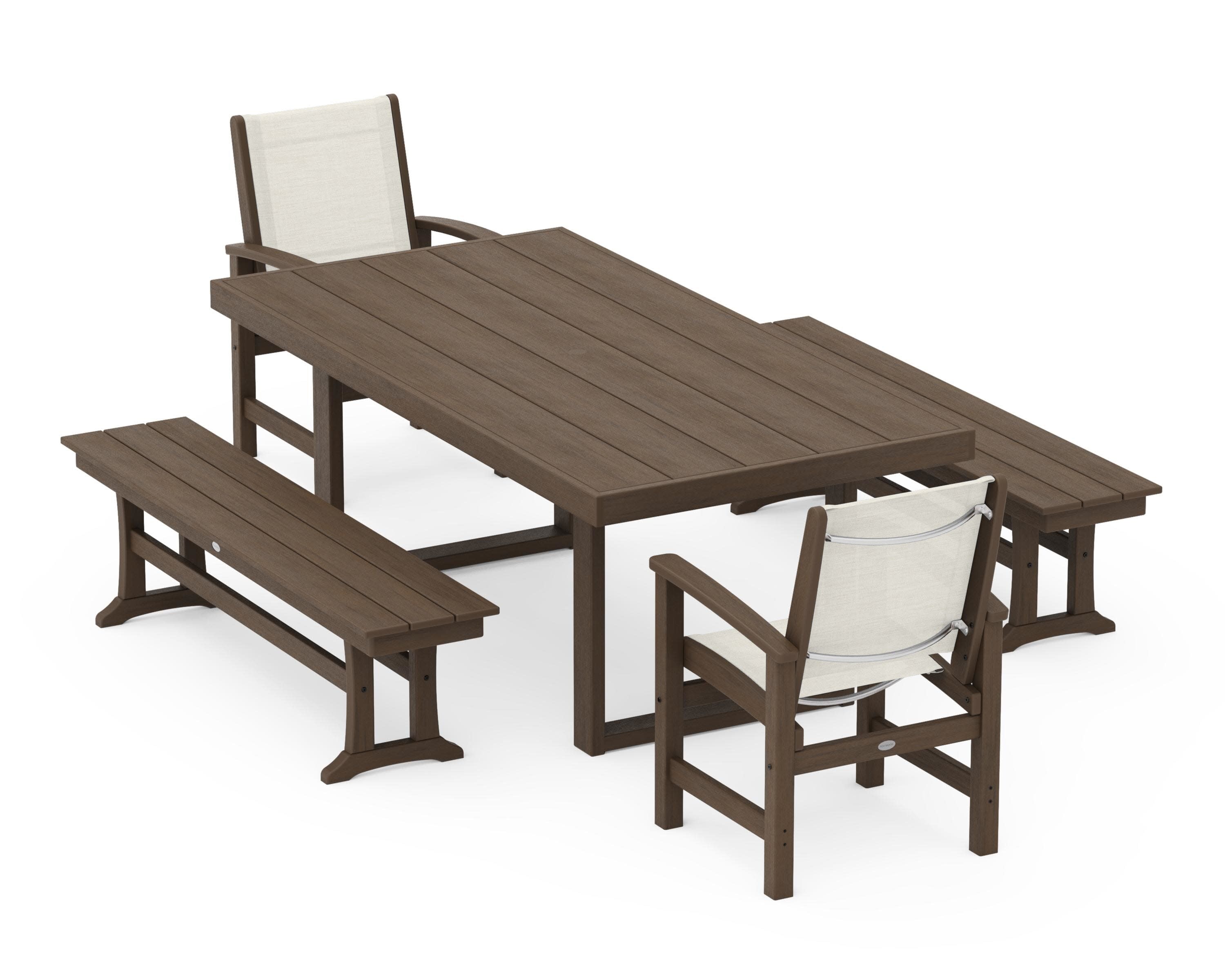 Coastal 5-Piece Dining Set with Trestle Legs in Kona / Parchment Sling