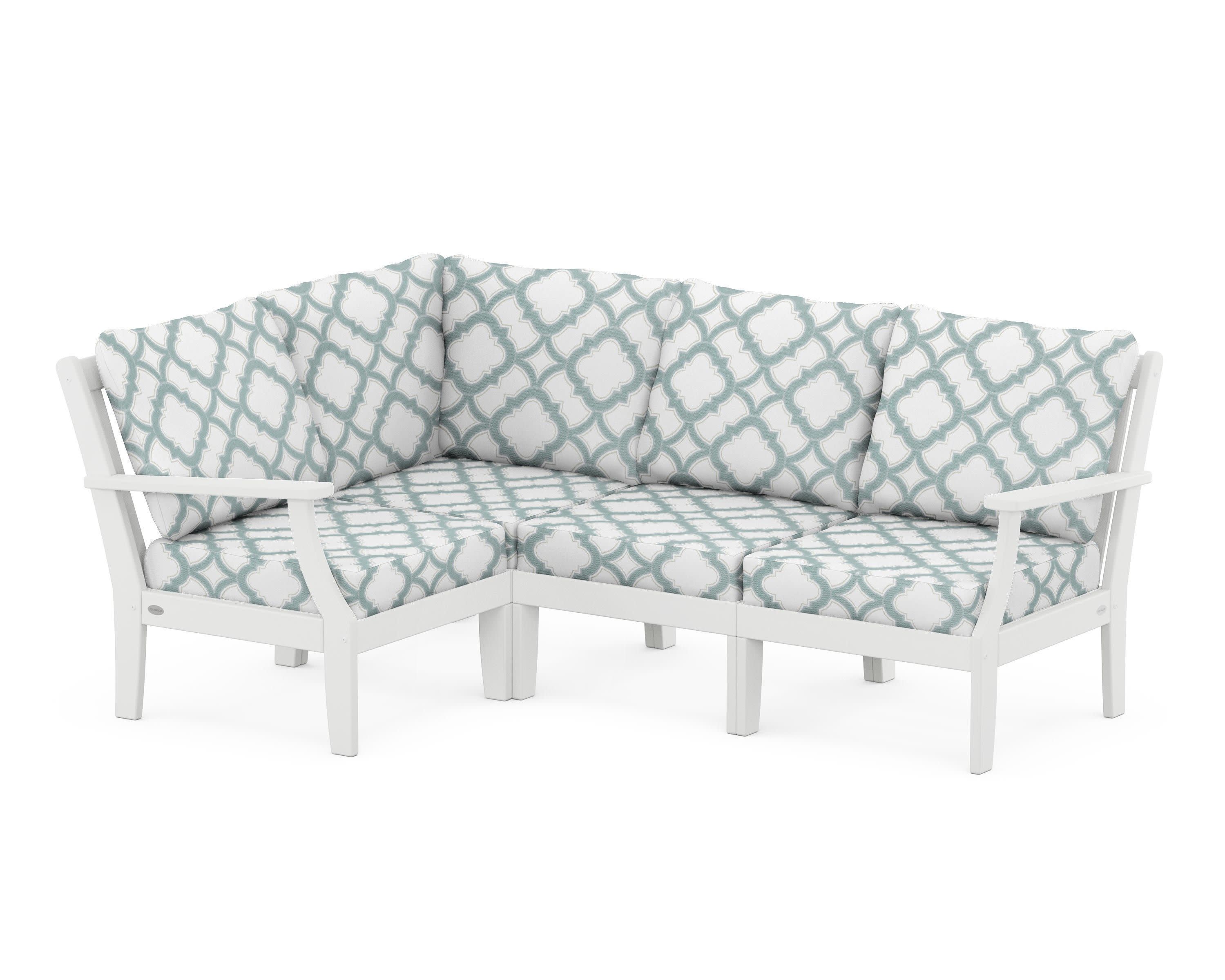 Braxton Modular 4-Piece Deep Seating Set in White / Trellis Glacier Spa