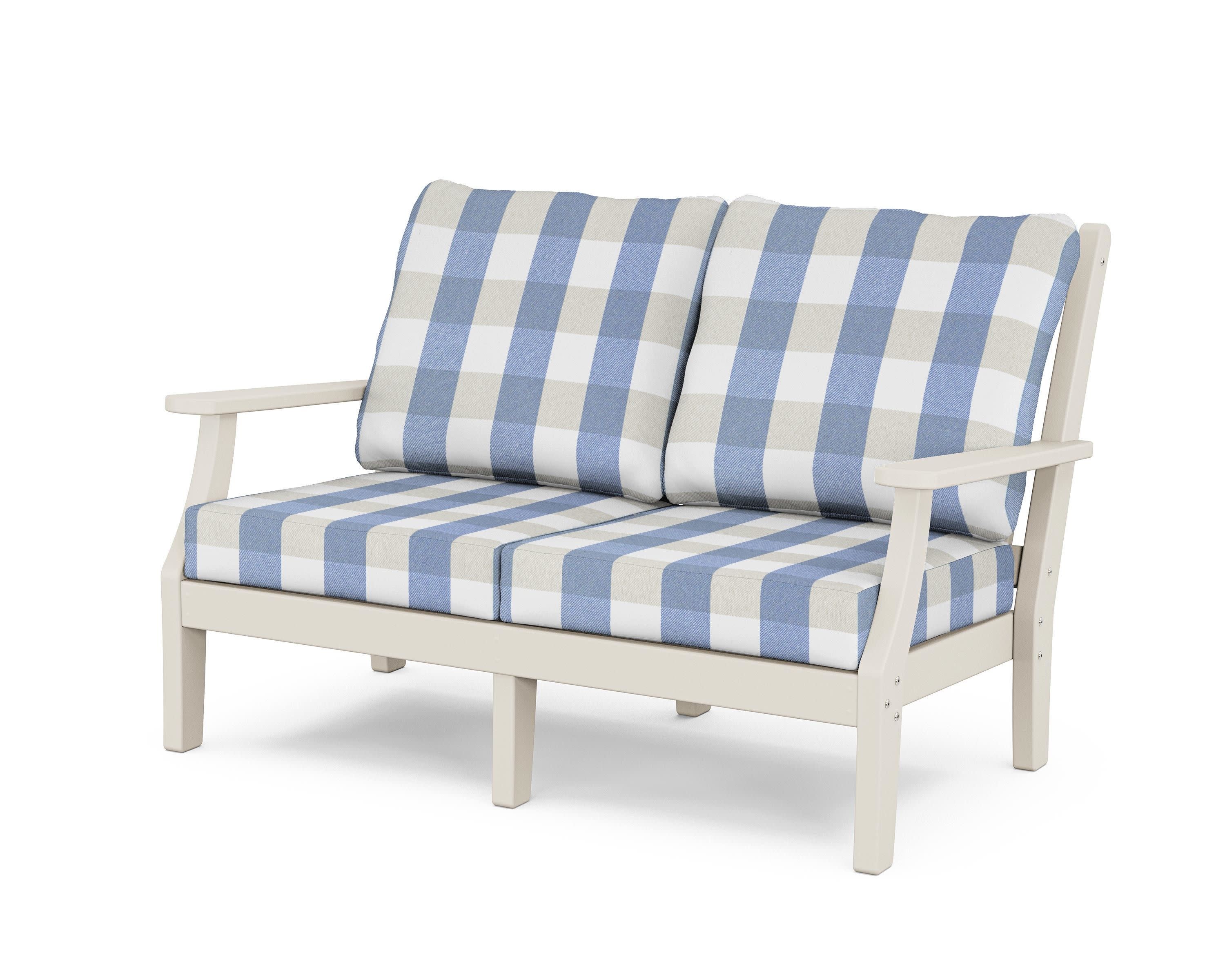 Wovendale Deep Seating Loveseat in Sand / Buffalo Plaid Sky Blue