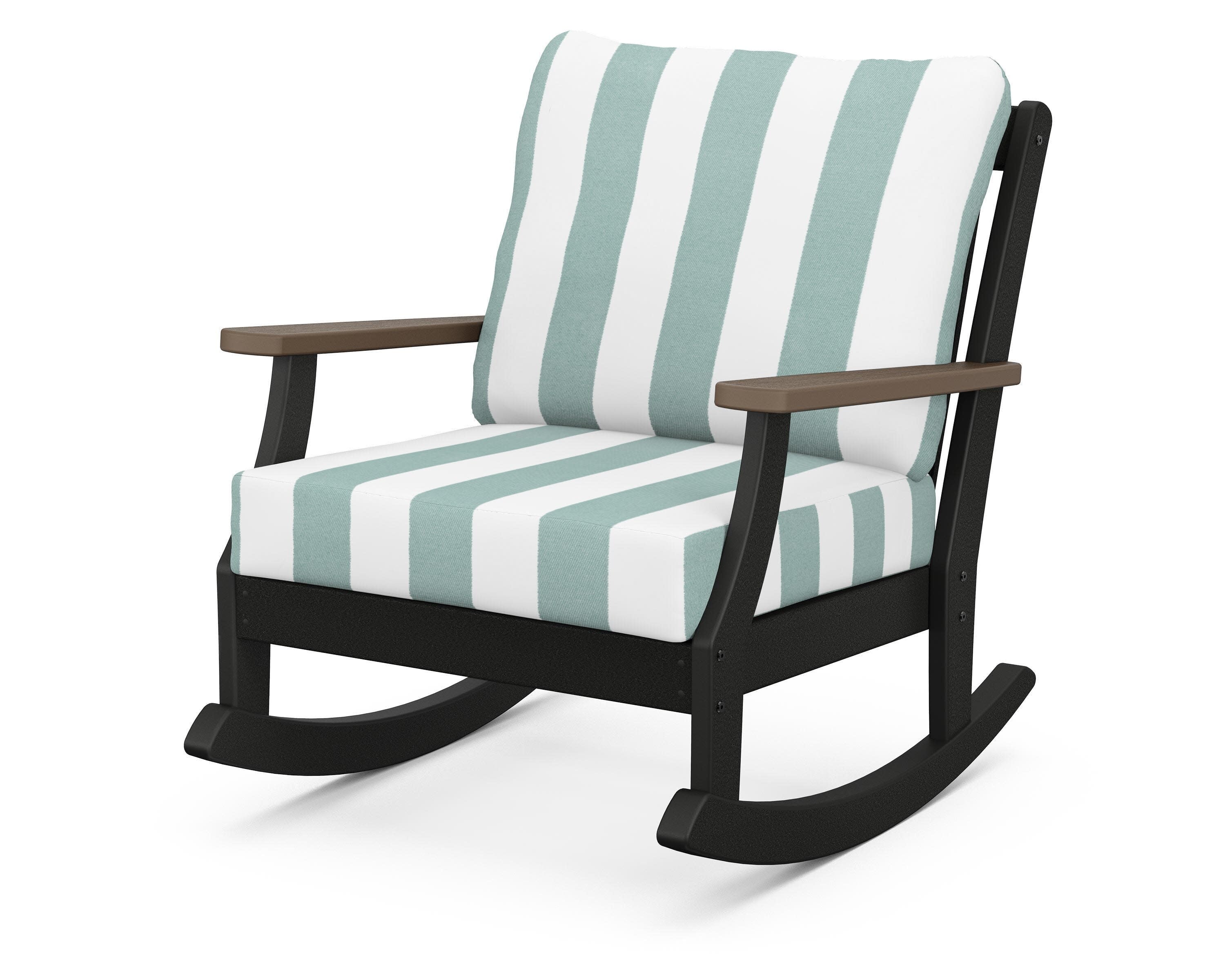 Braxton Deep Seating Rocking Chair in Black / Kona / Cabana Stripe Glacier Spa