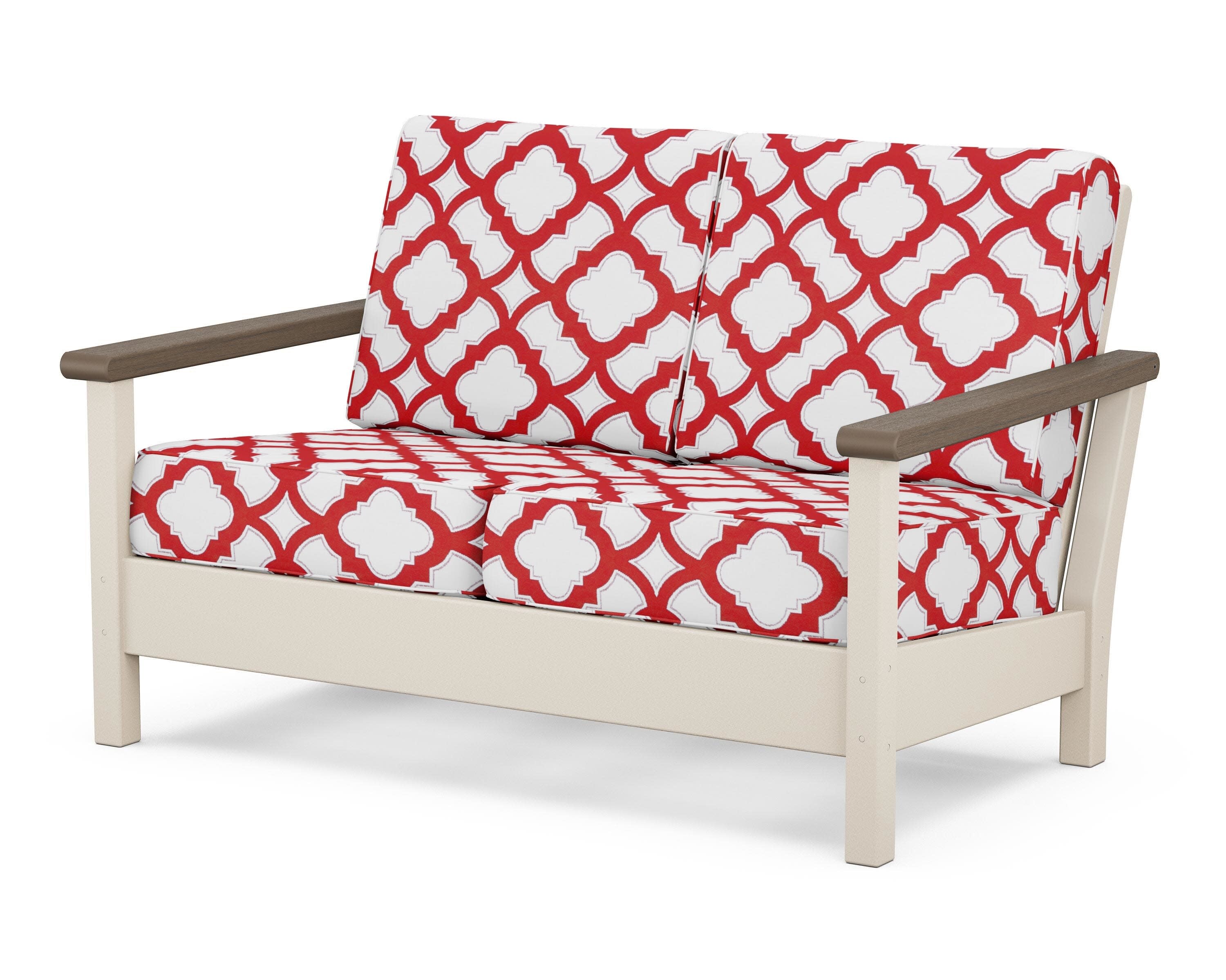 Harbour Deep Seating Loveseat in Sand / Kona / Trellis Crimson