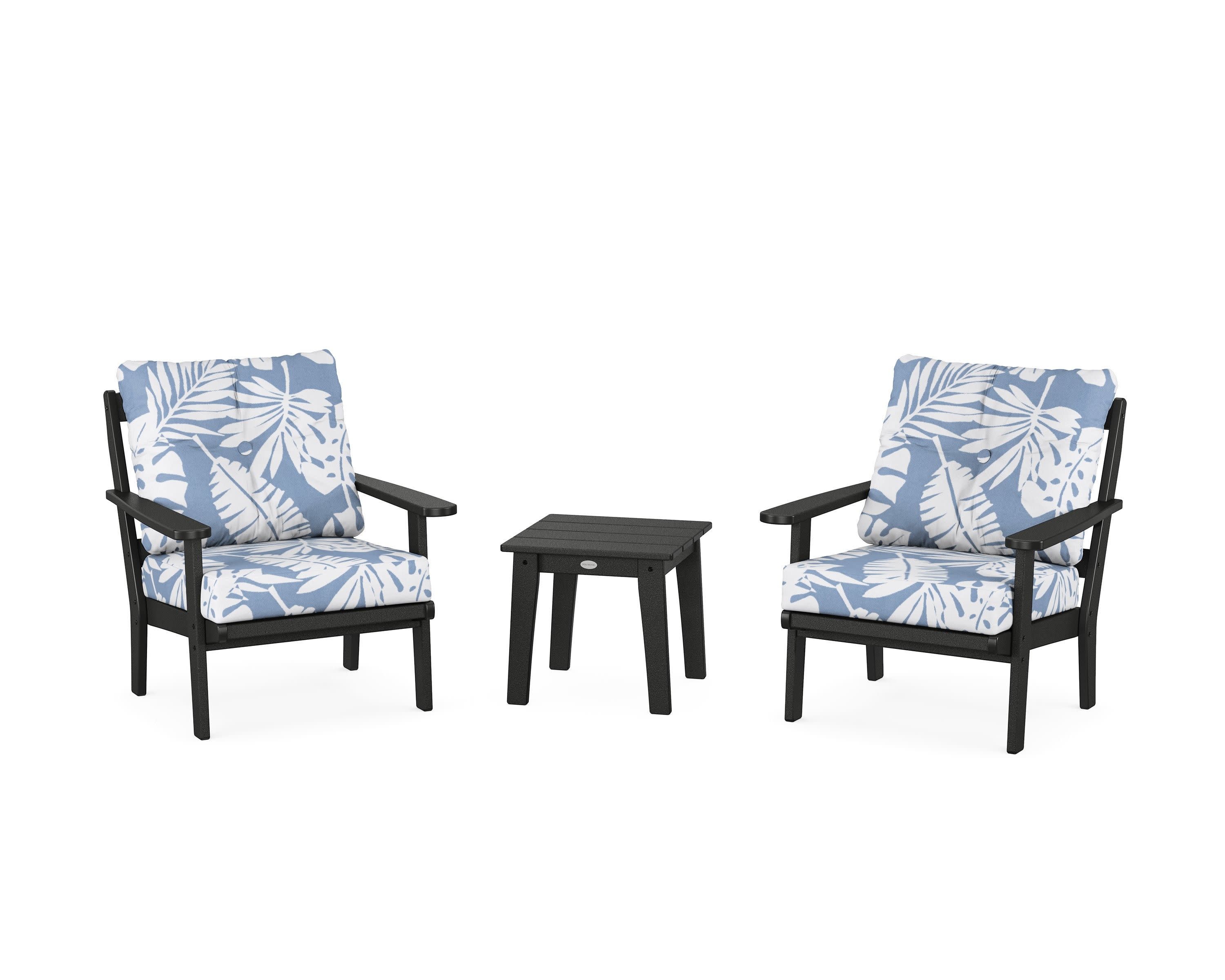 Mission 3-Piece Deep Seating Set in Black / Leaf Sky Blue