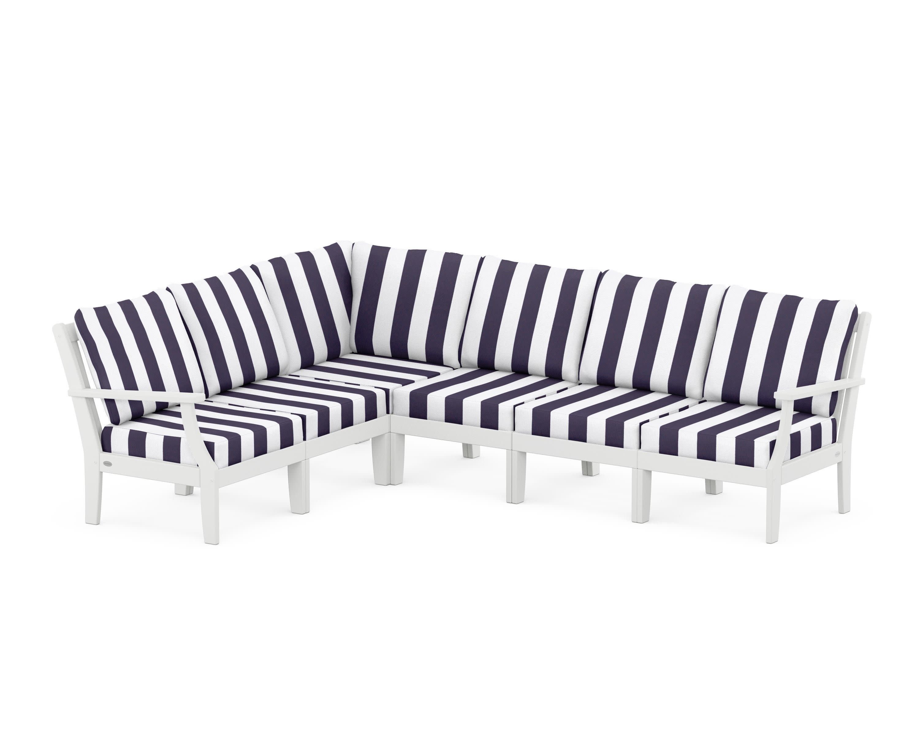 Braxton Modular 6-Piece Deep Seating Set in White / Cabana Stripe Navy