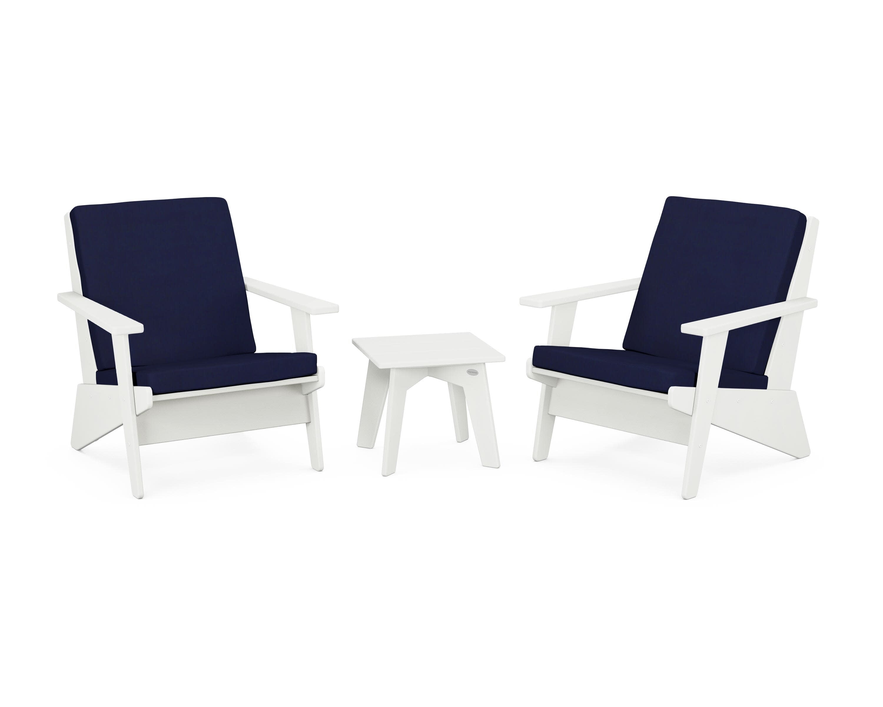 Riviera Modern Lounge 3-Piece Set in Vintage White / Navy