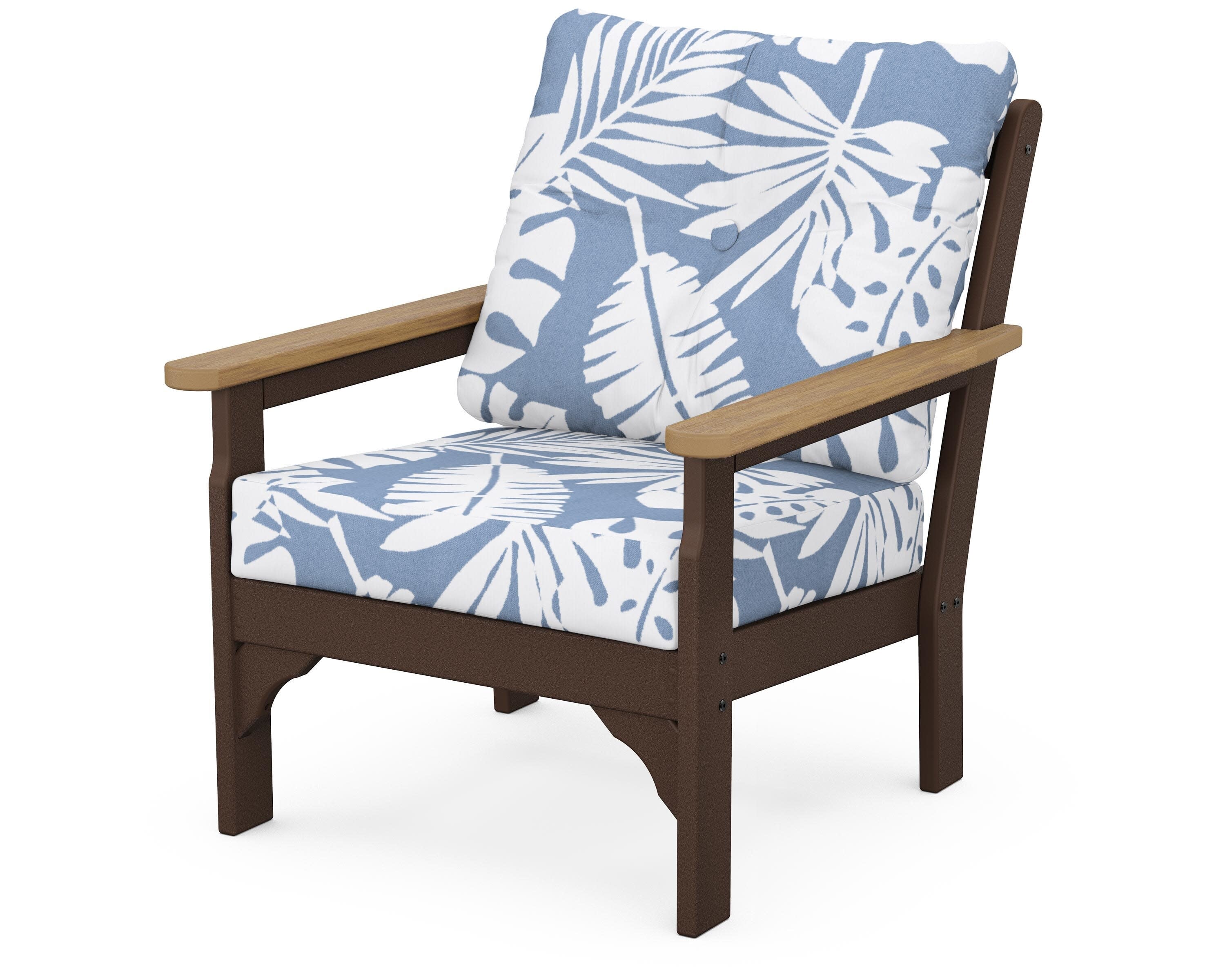 Vineyard Deep Seating Chair in Mahogany / Natural / Leaf Sky Blue