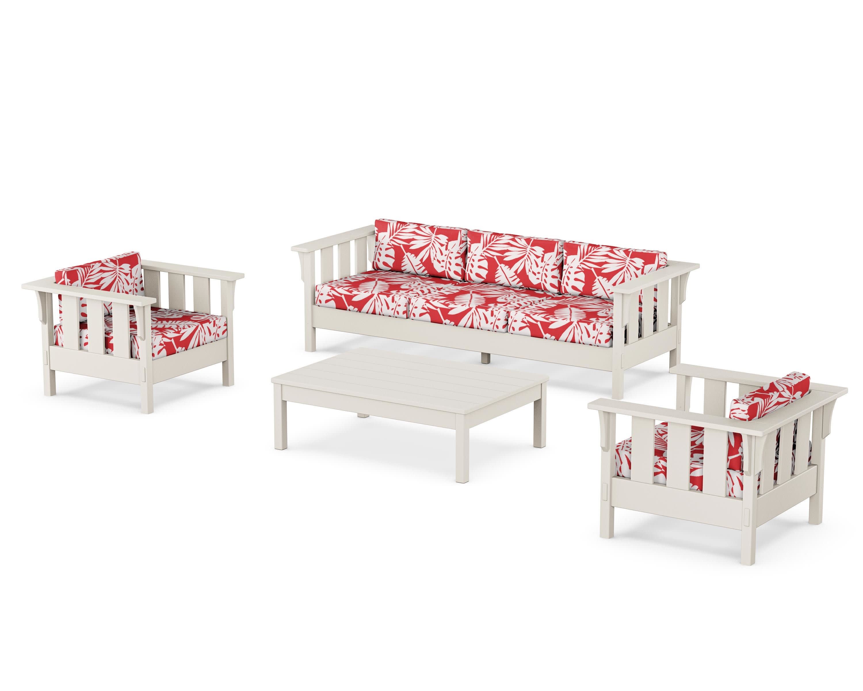 Acadia 4-Piece Deep Seating Set with Sofa in Sand / Leaf Crimson