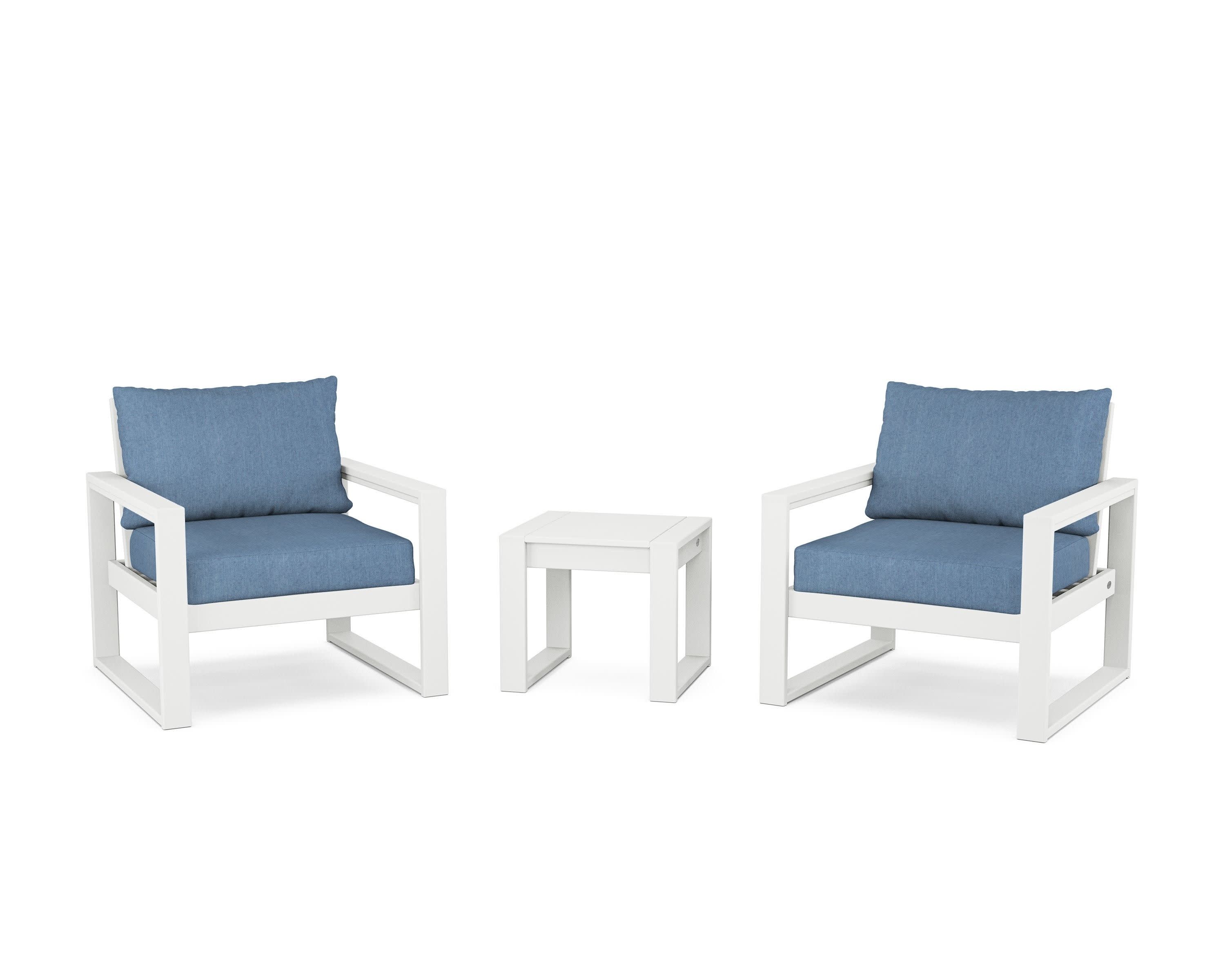 EDGE Sectional 3-Piece Deep Seating Set in White / Sky Blue