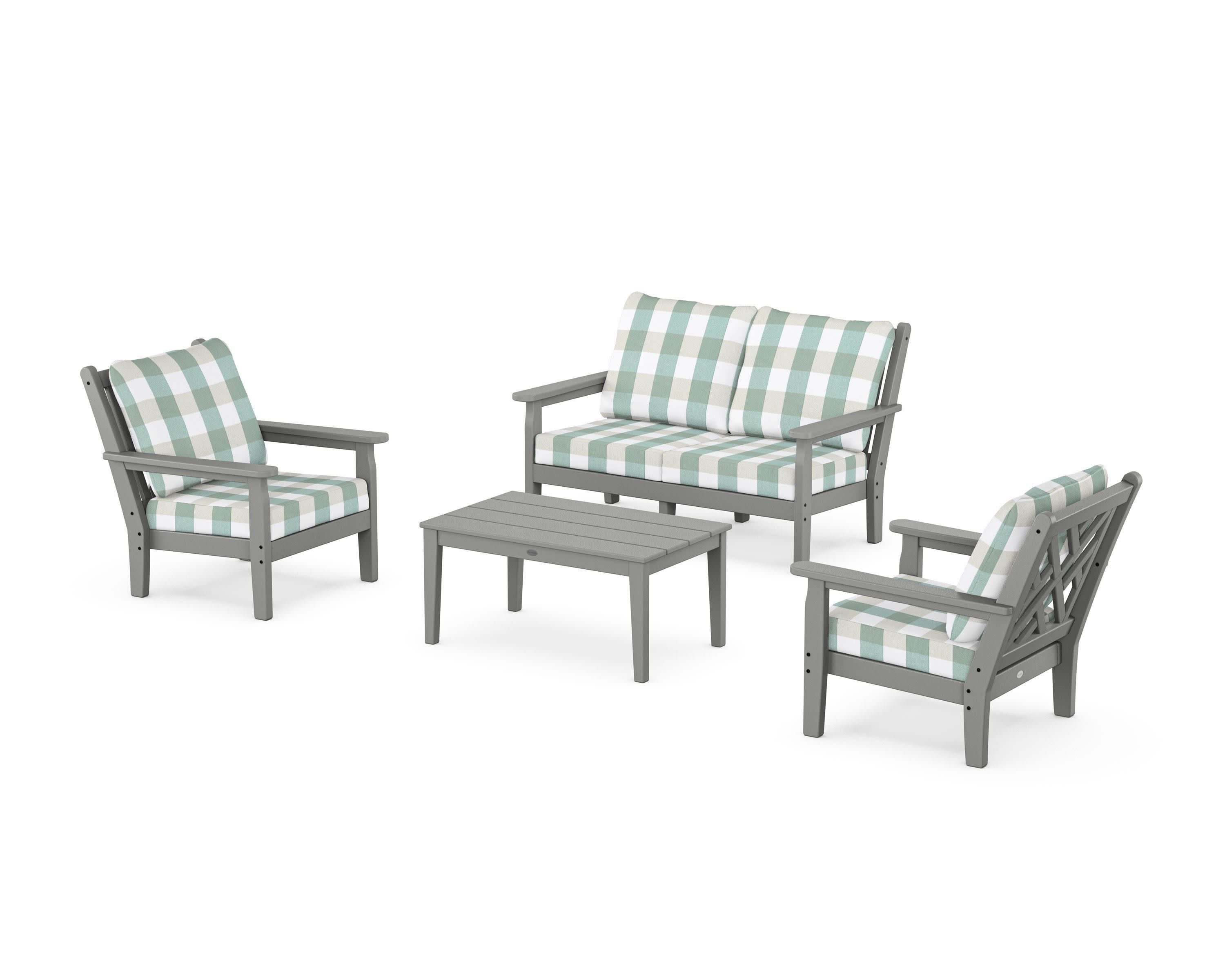 Chippendale 4-Piece Deep Seating Set with Loveseat in Slate Grey / Buffalo Plaid Glacier Spa
