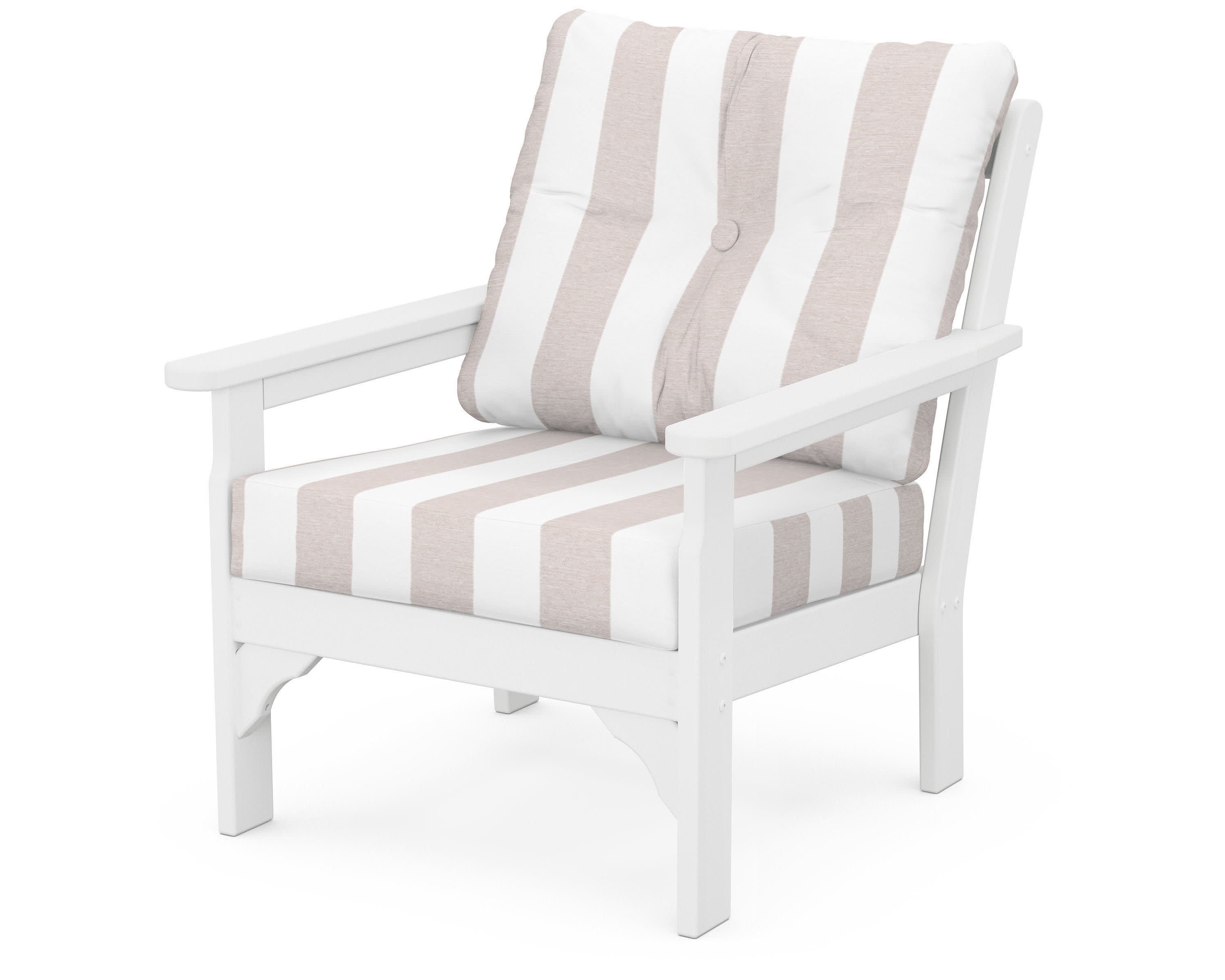 Vineyard Deep Seating Chair in White / Cabana Stripe Dune Burlap