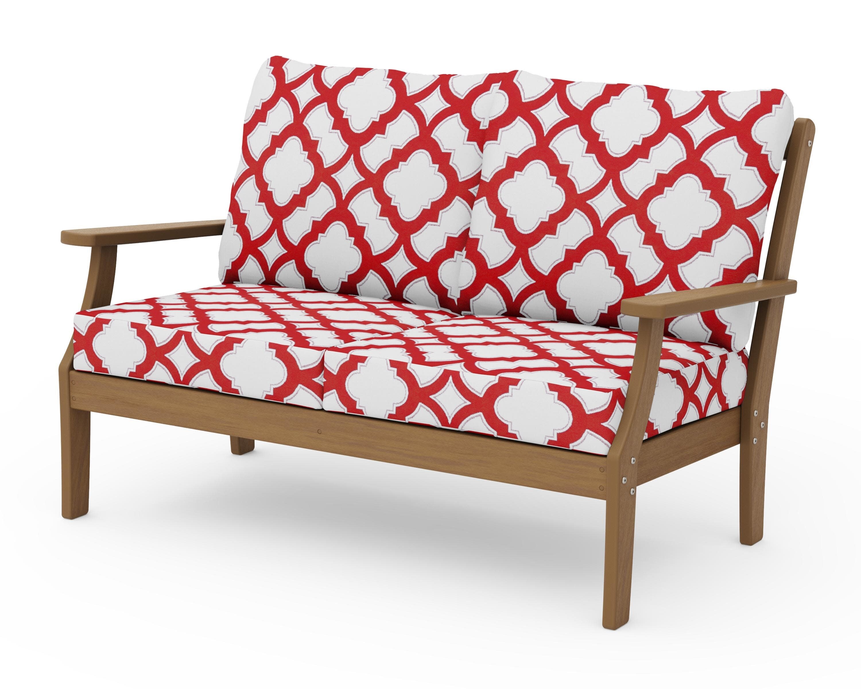 Braxton Deep Seating Loveseat in Natural / Trellis Crimson