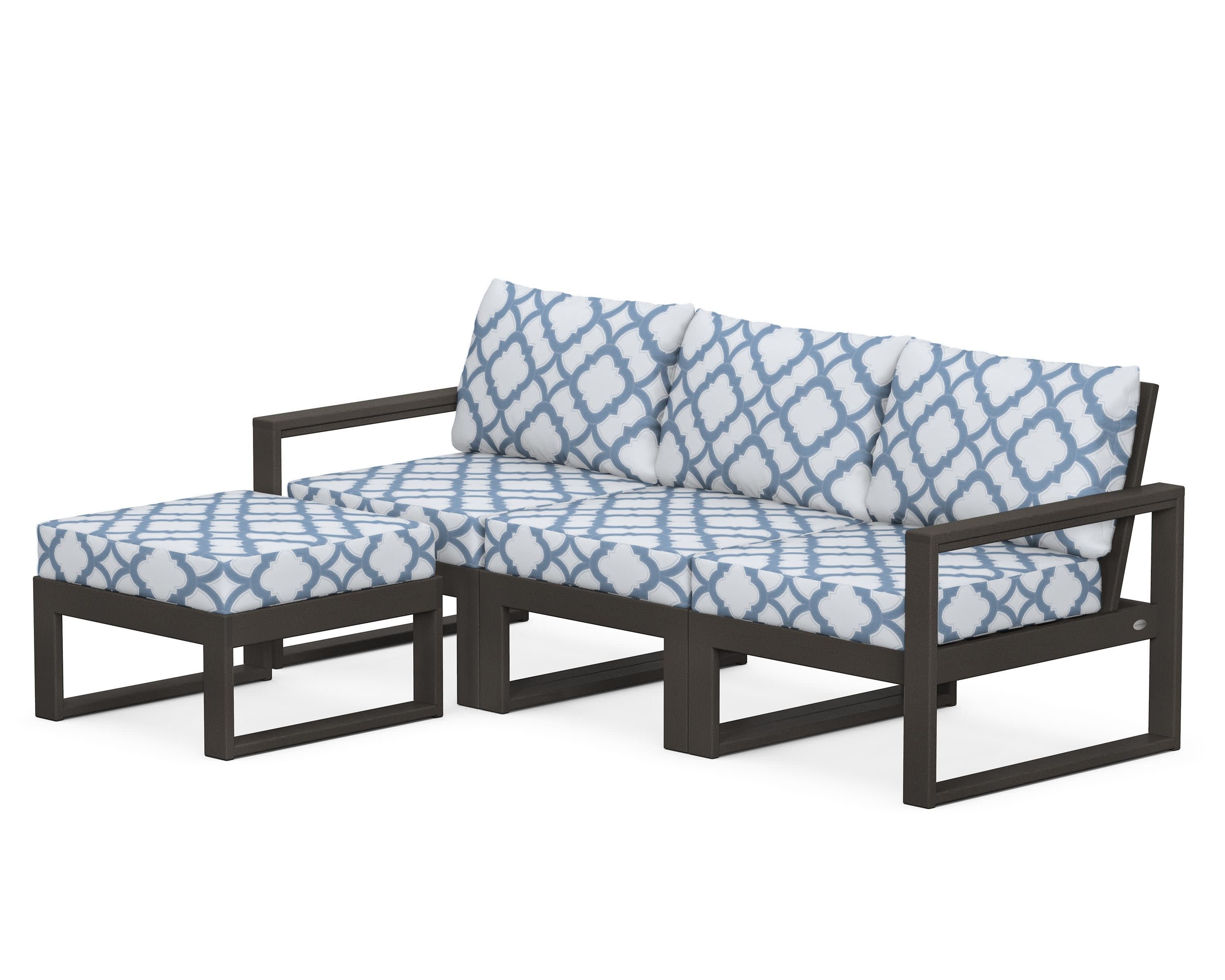 EDGE 4-Piece Modular Deep Seating Set with Ottoman in Vintage Coffee / Trellis Sky Blue