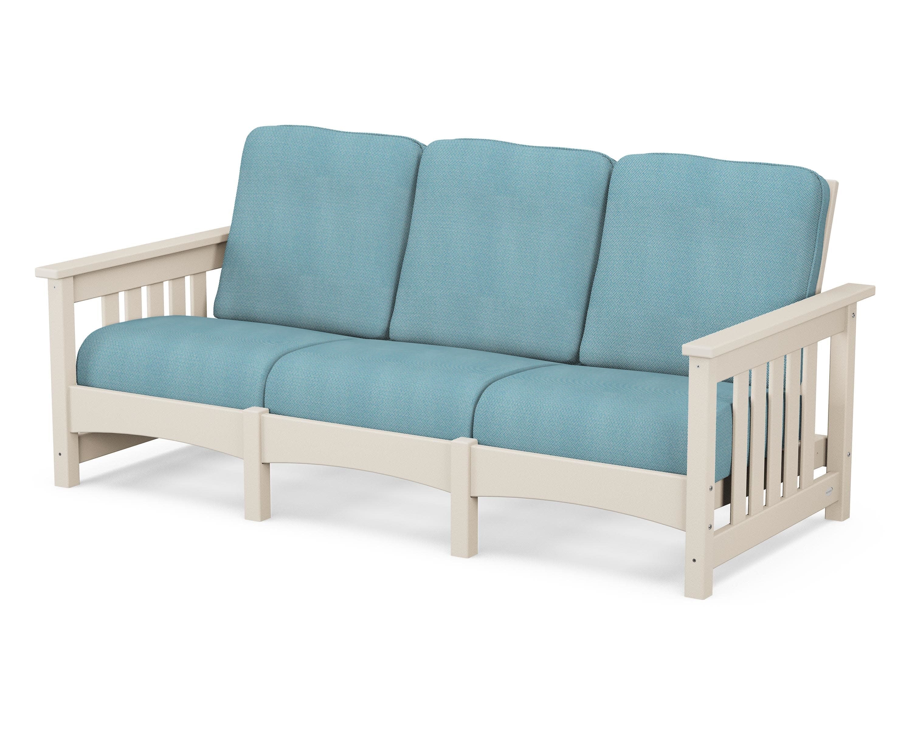 Club Mission Sofa in Sand / Lattice Sky Blue