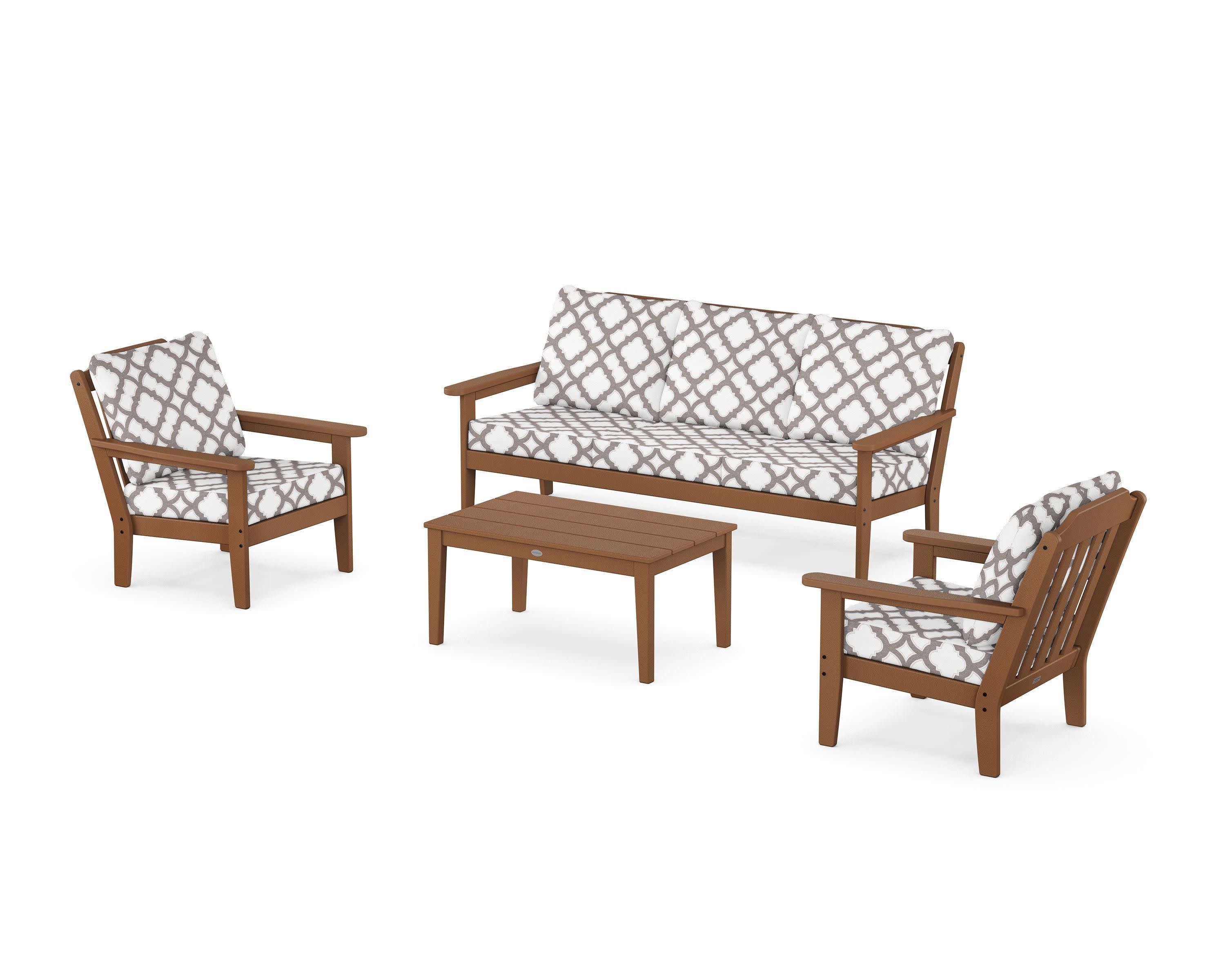 Cottage 4-Piece Deep Seating Set with Sofa in Teak / Trellis Grey Mist