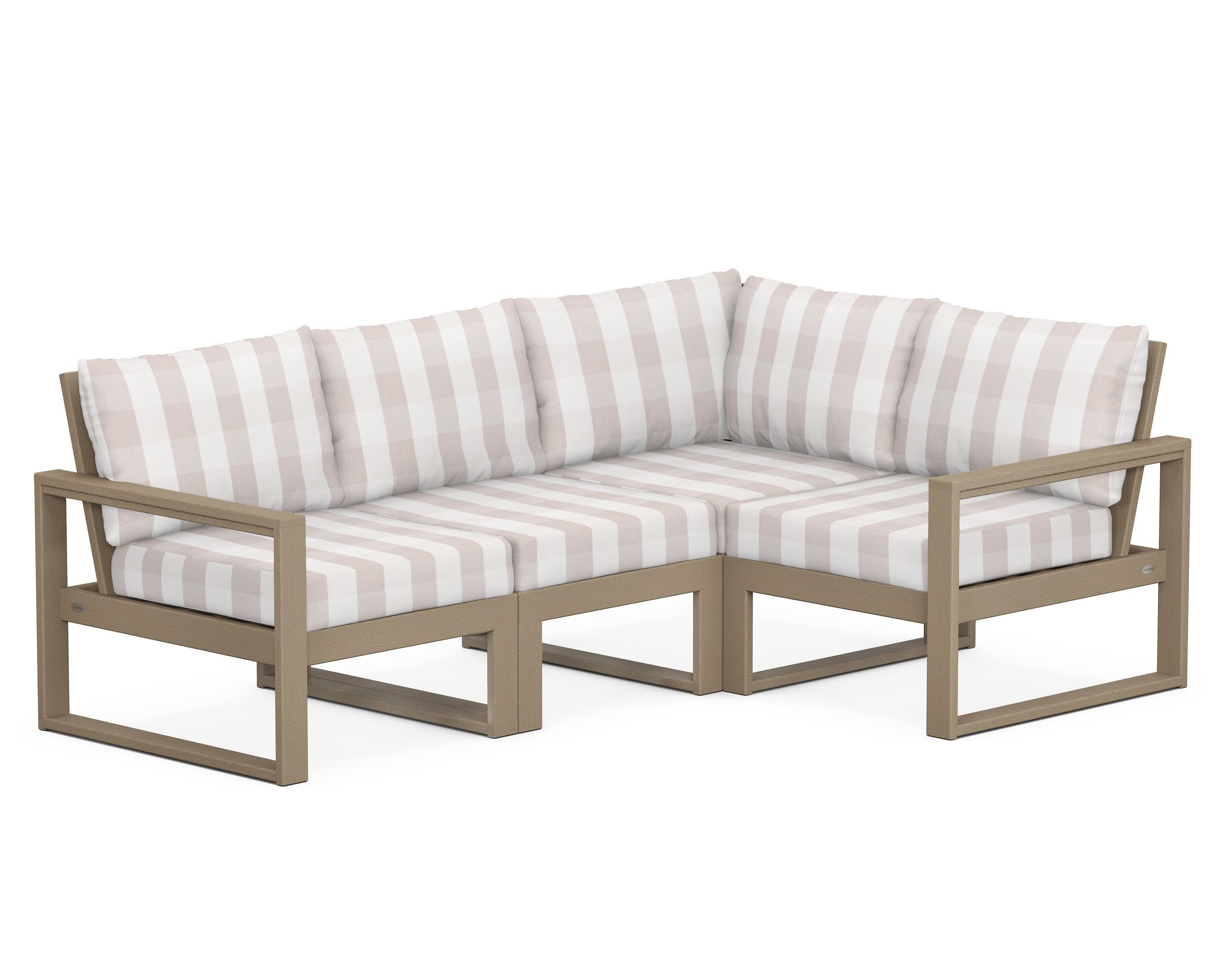 EDGE 4-Piece Modular Deep Seating Set in Vintage Sahara / Buffalo Plaid Dune Burlap