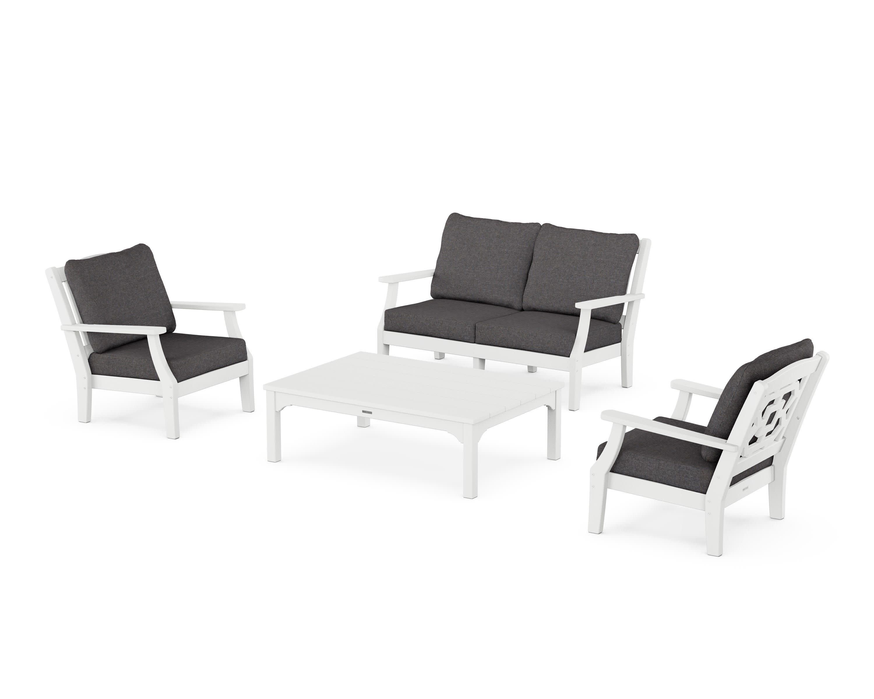 Chinoiserie 4-Piece Deep Seating Set with Loveseat in White / Ash Charcoal