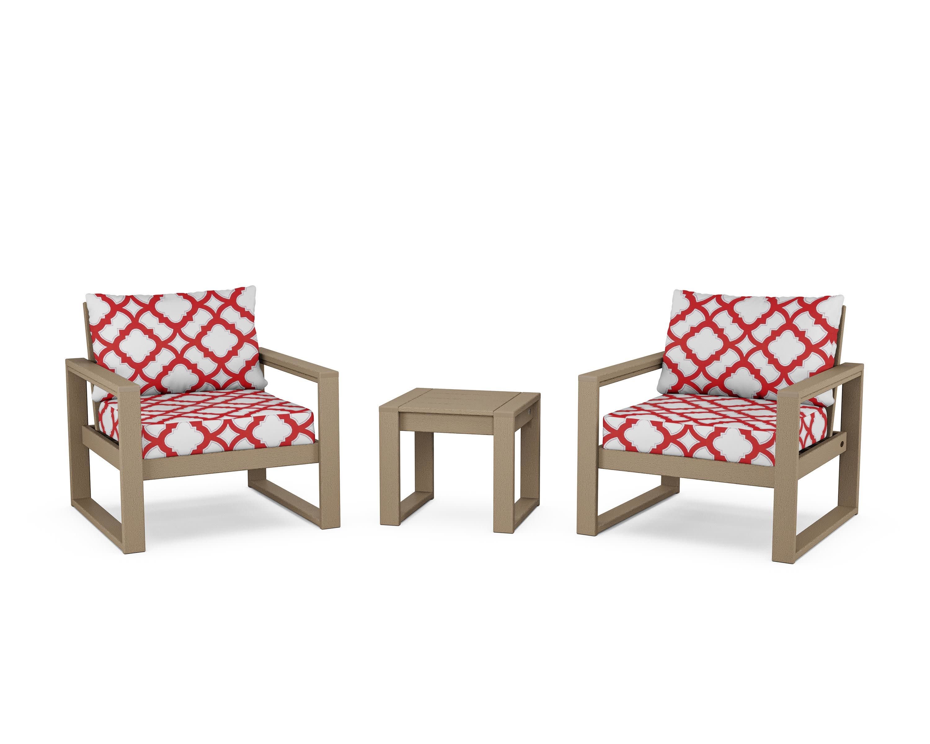 EDGE Sectional 3-Piece Deep Seating Set in Vintage Sahara / Trellis Crimson