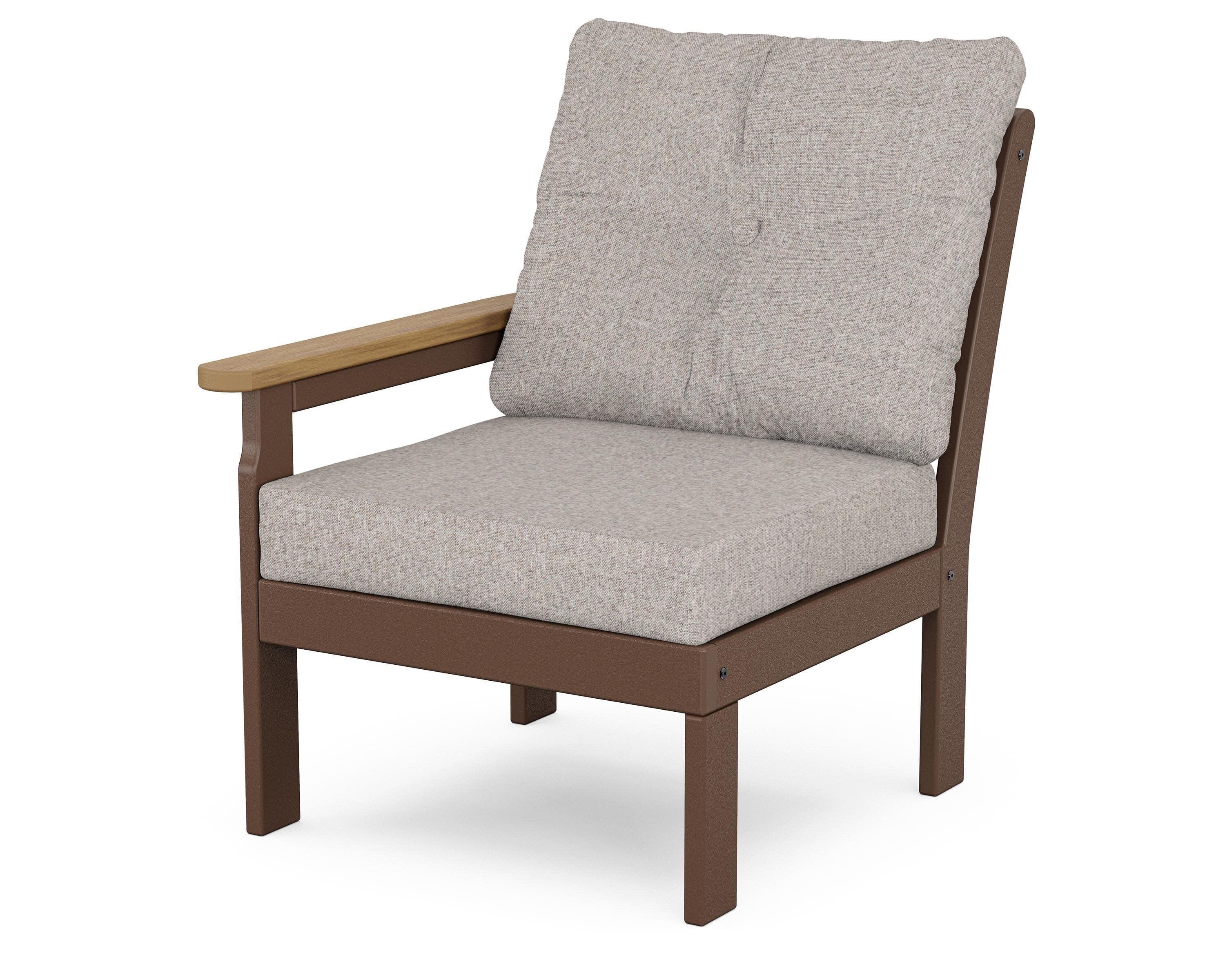 Vineyard Modular Left Arm Chair in Mahogany / Natural / Weathered Tweed