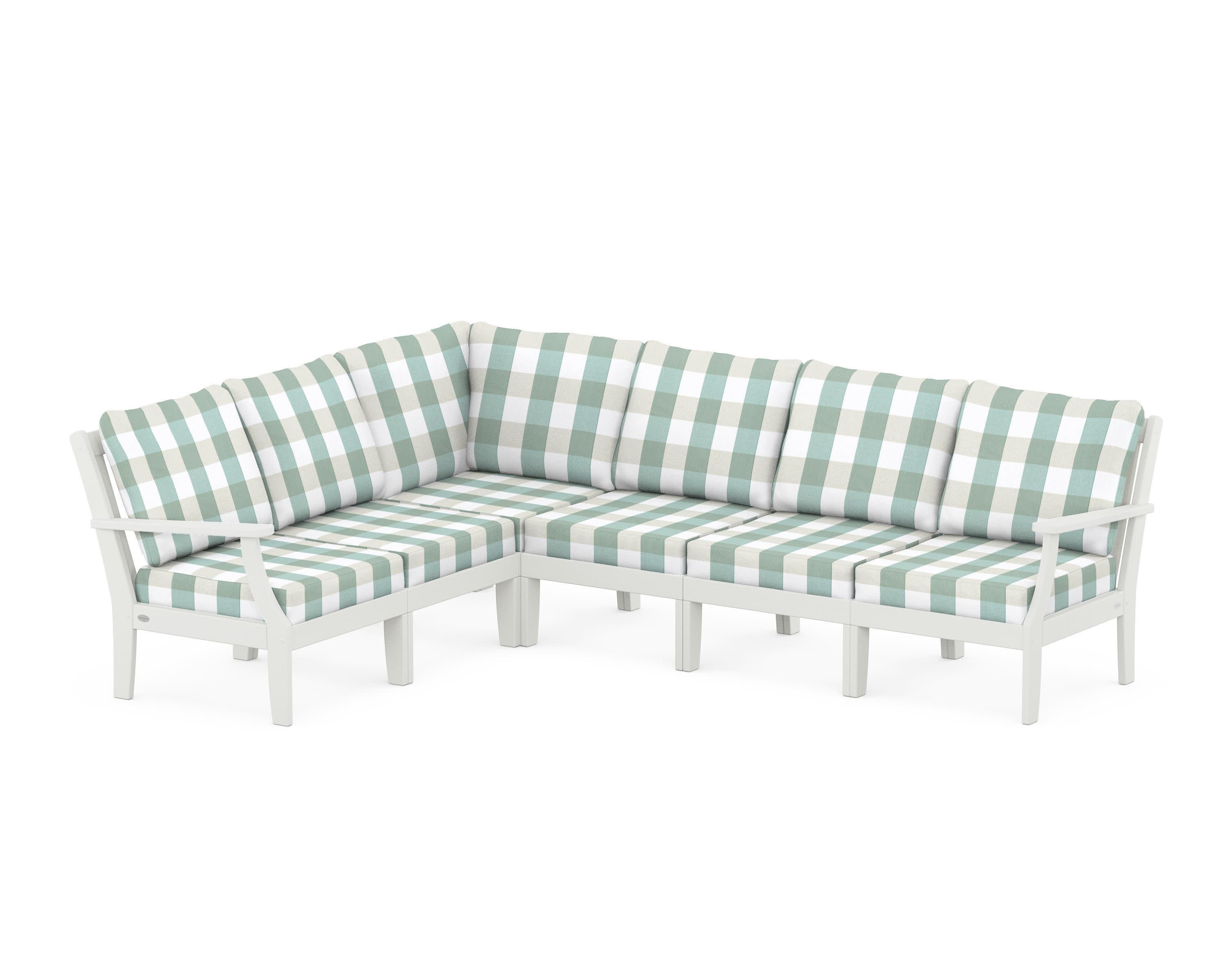 Braxton Modular 6-Piece Deep Seating Set in Vintage White / Buffalo Plaid Glacier Spa