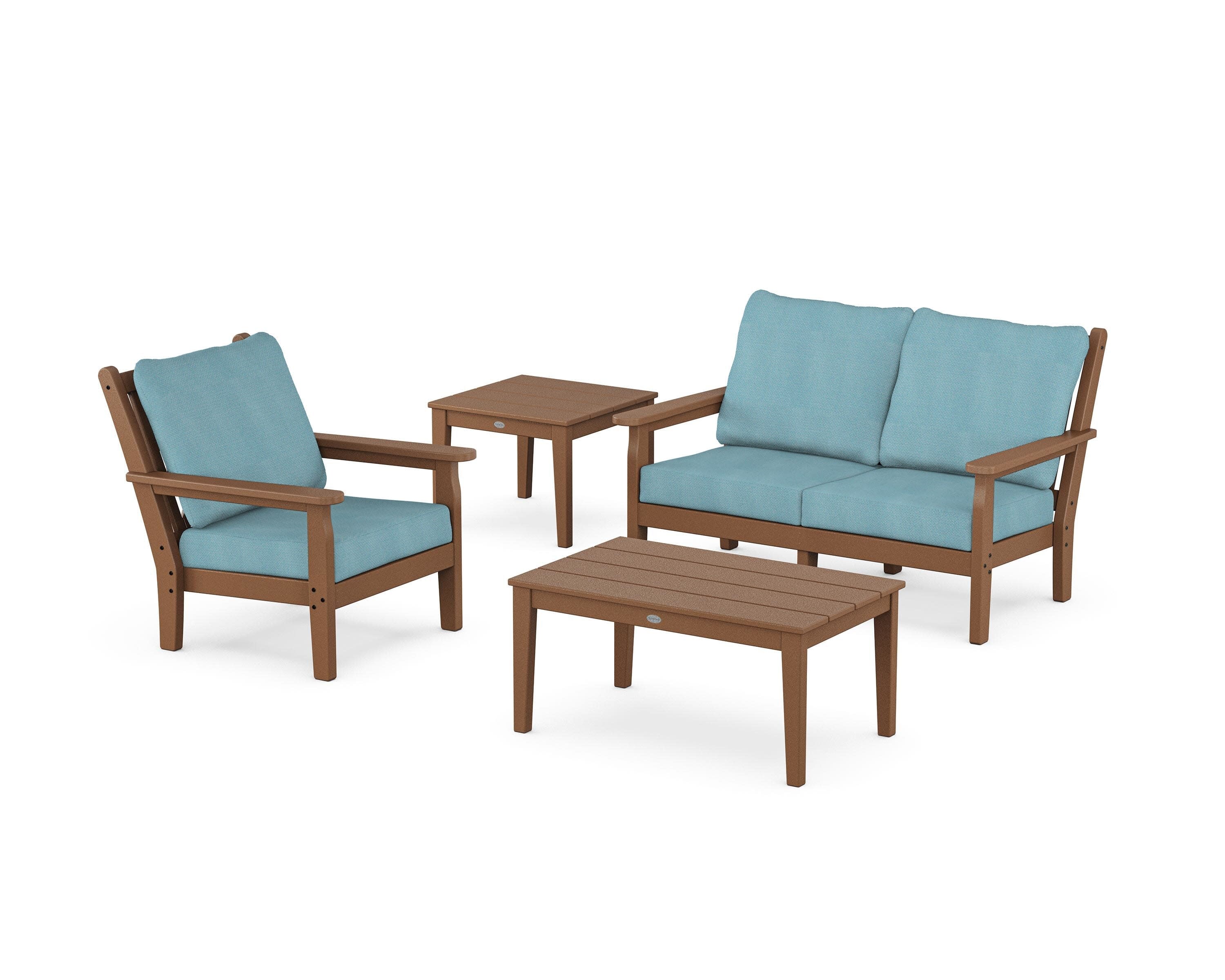 Chippendale 4-Piece Deep Seating Set in Teak / Lattice Sky Blue