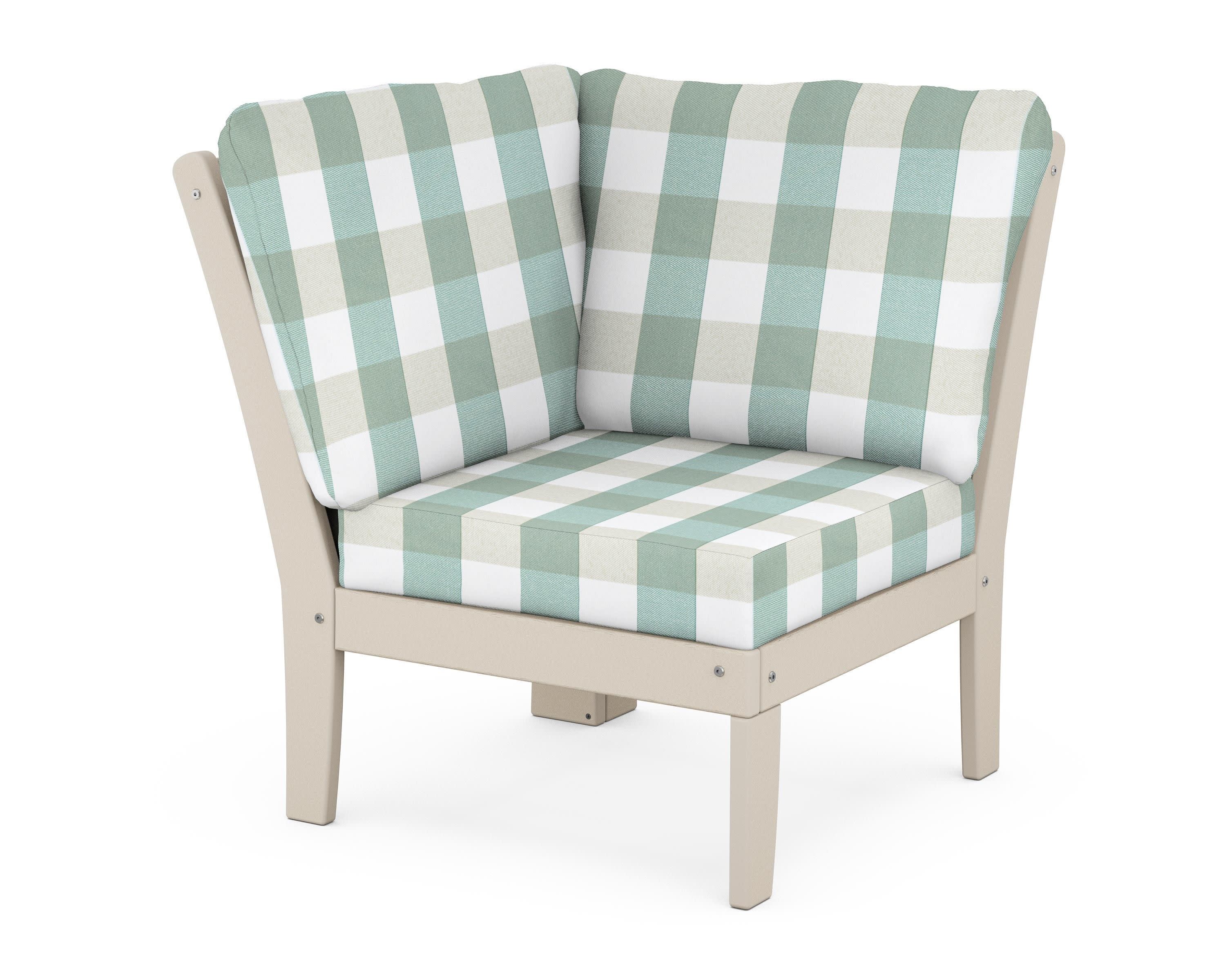 Braxton Modular Corner Chair in Sand / Buffalo Plaid Glacier Spa