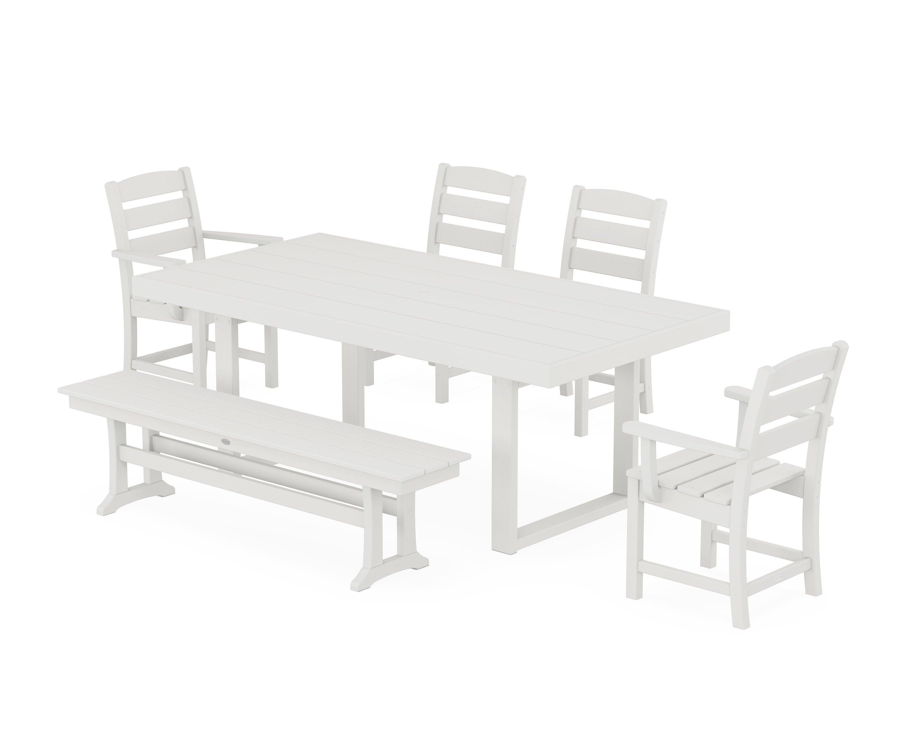Lakeside 6-Piece Dining Set with Bench in Vintage White