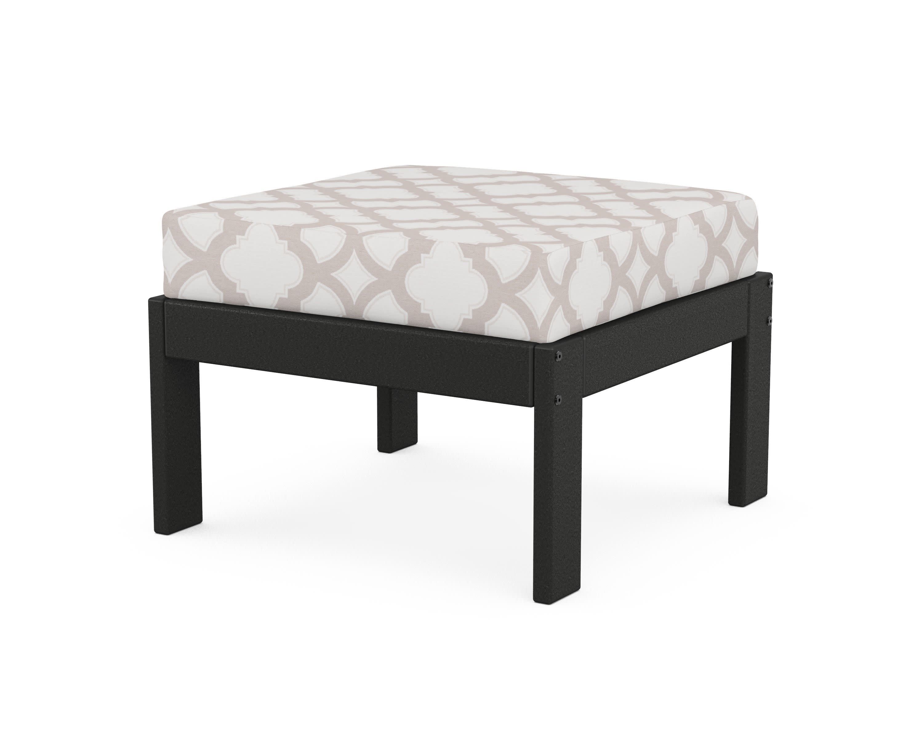 Vineyard Modular Ottoman in Black / Trellis Dune Burlap