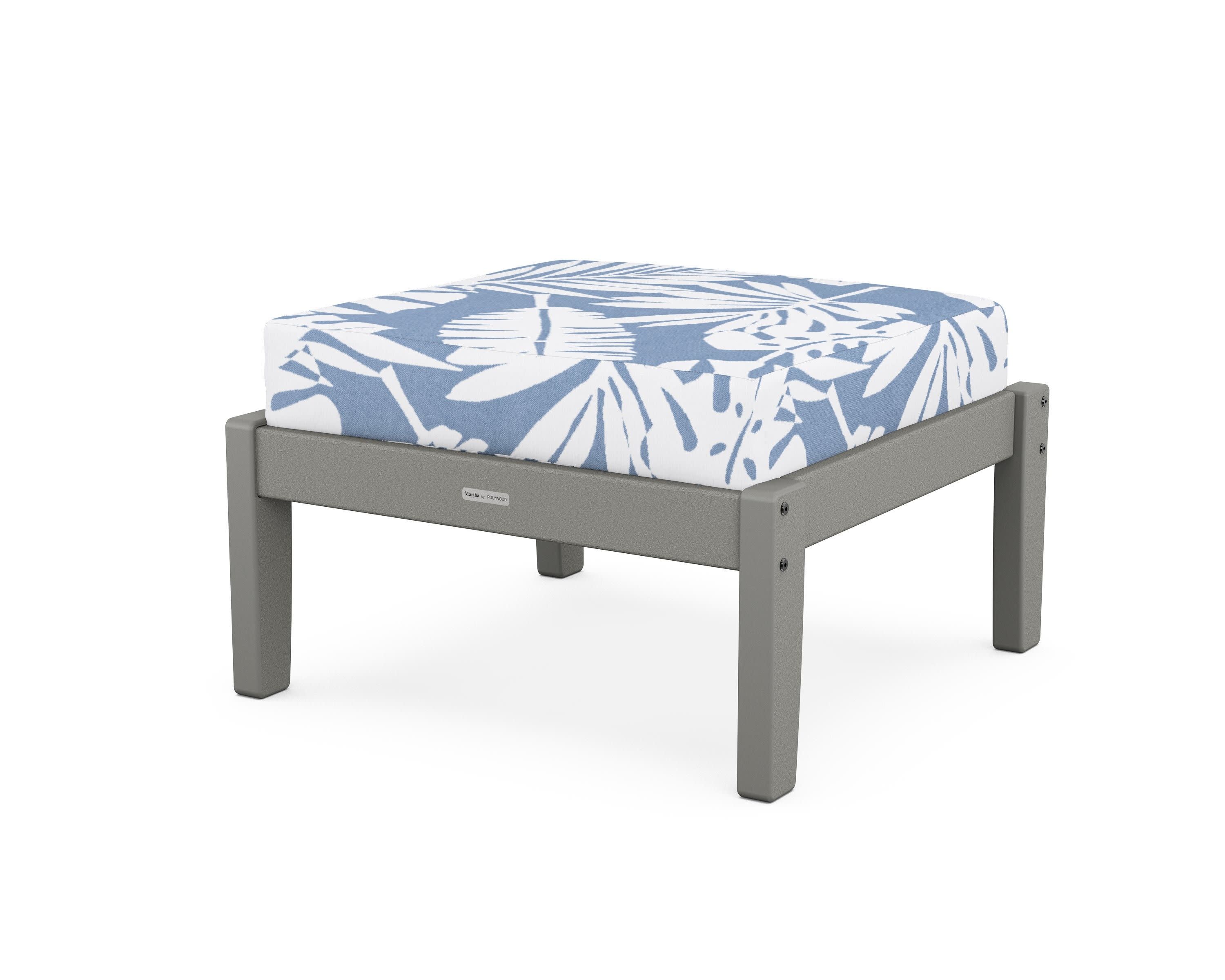 Chinoiserie Deep Seating Ottoman in Slate Grey / Leaf Sky Blue