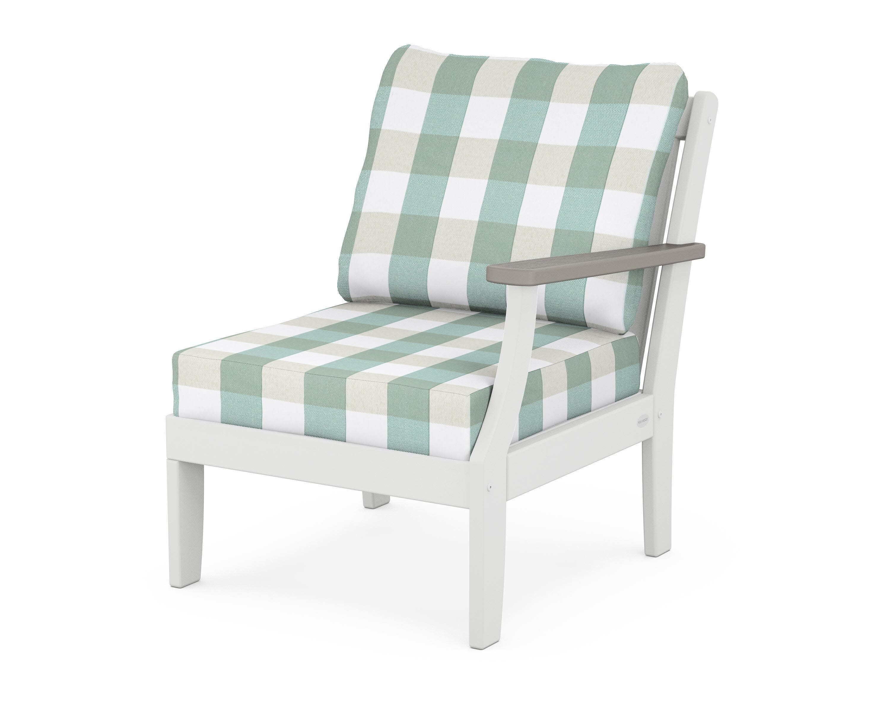 Braxton Modular Right Arm Chair in White / Driftwood / Buffalo Plaid Glacier Spa