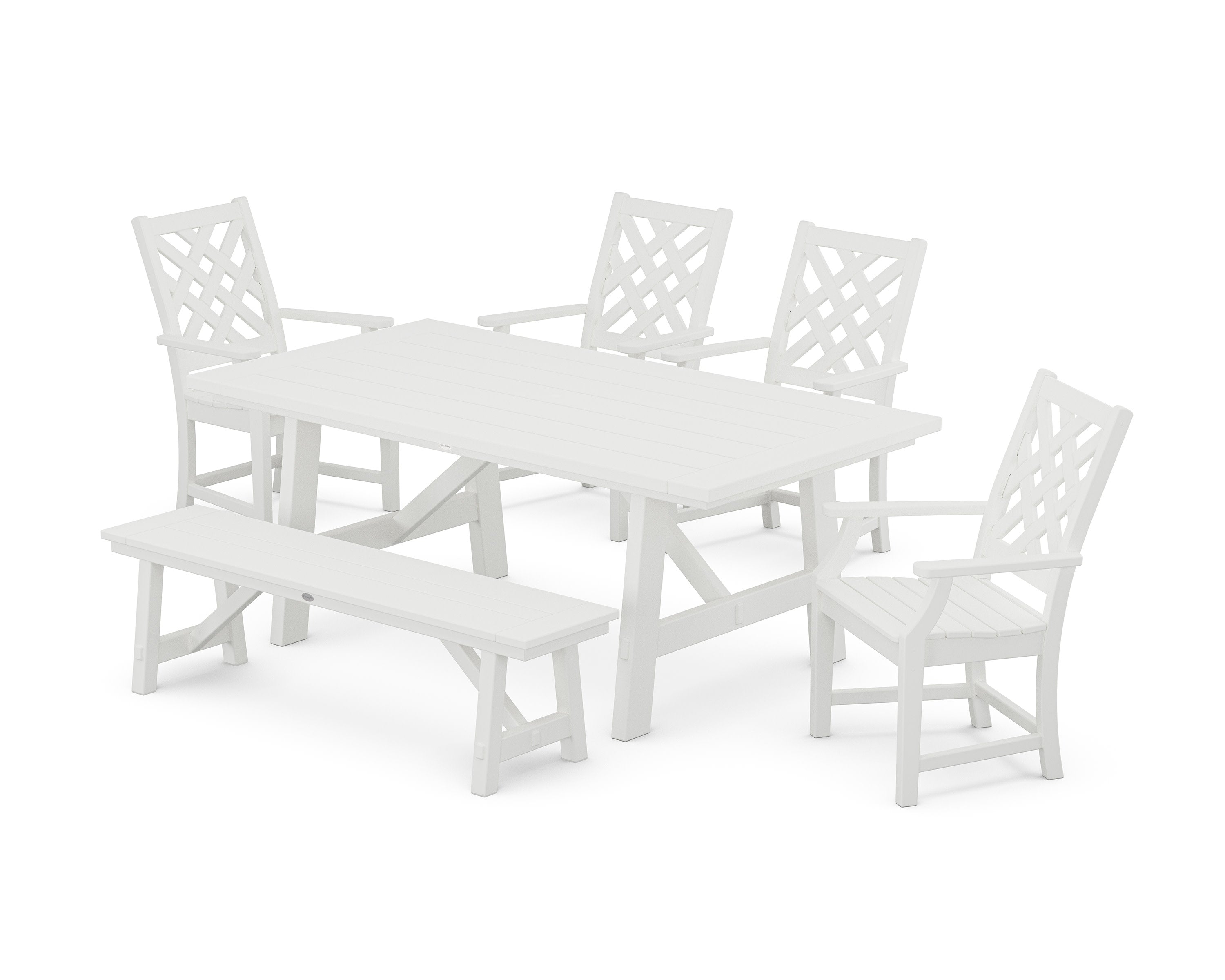 Wovendale 6-Piece Rustic Farmhouse Dining Set with Bench in White