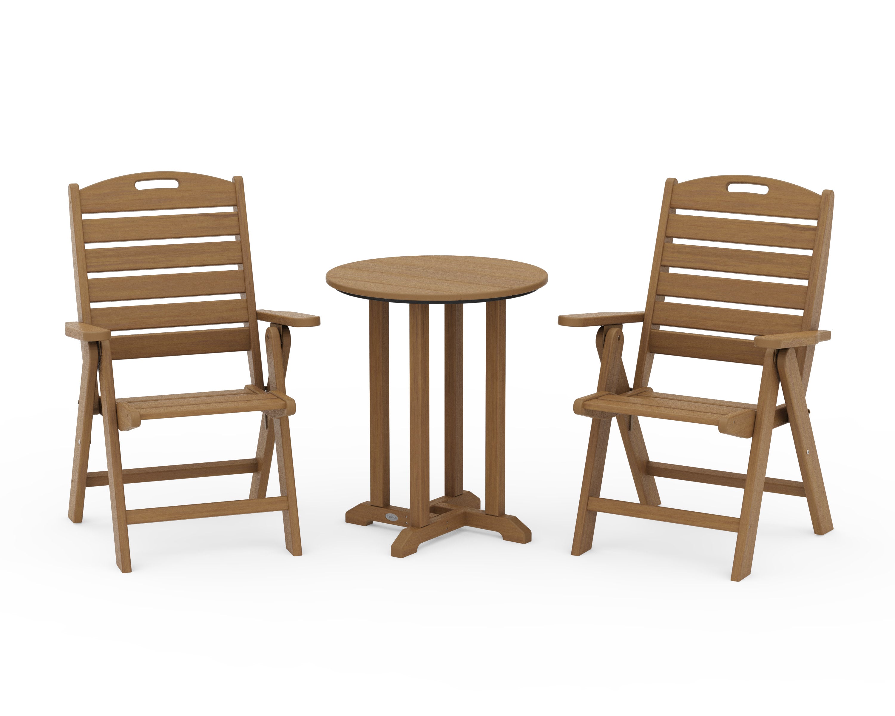 Nautical Folding Highback Chair 3-Piece Round Bistro Dining Set in Natural